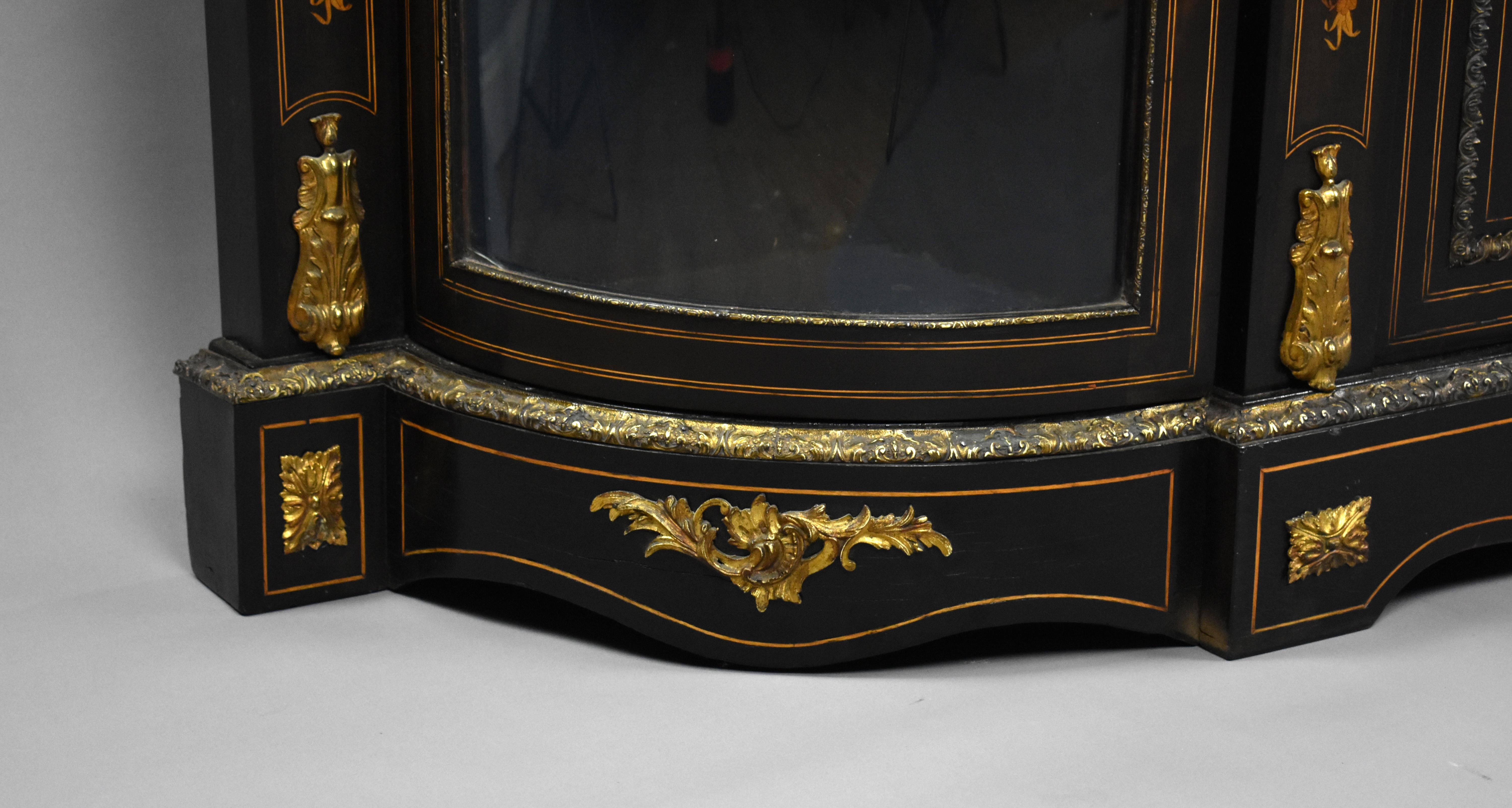 19th Century English Victorian and Marquetry Ebonised Credenza For Sale 3