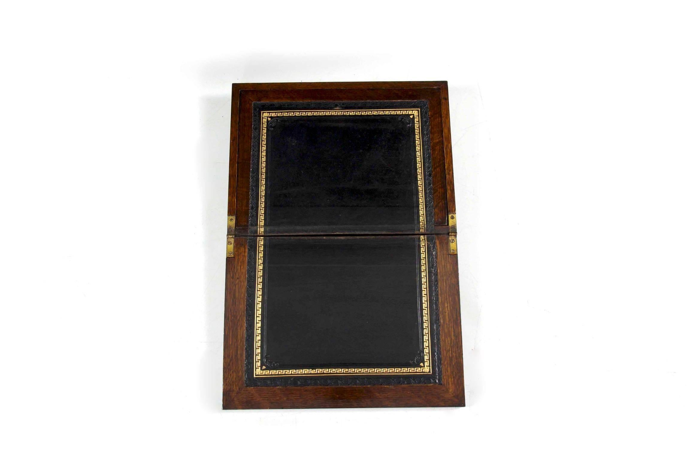 19th Century English Victorian Antique Oak Writing Desk Traveling Box 6