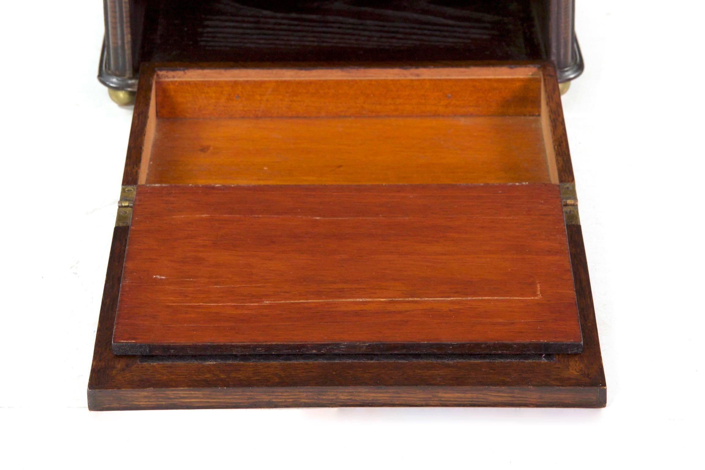 Brass 19th Century English Victorian Antique Oak Writing Desk Traveling Box