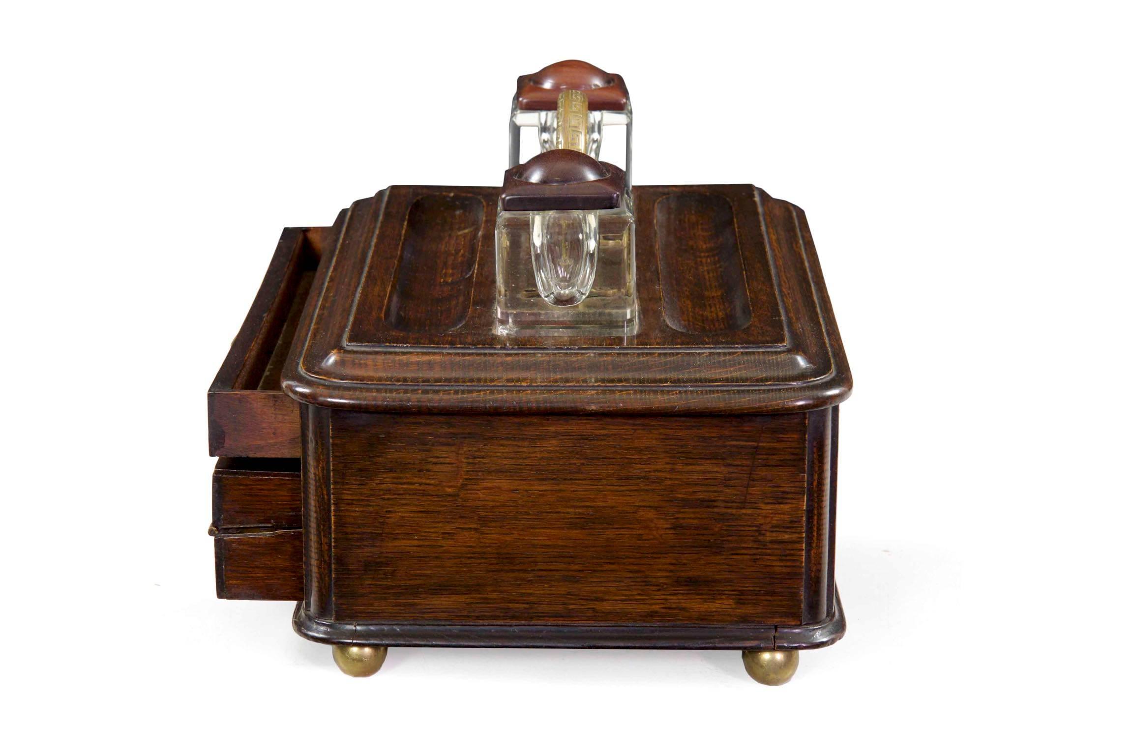 19th Century English Victorian Antique Oak Writing Desk Traveling Box 1