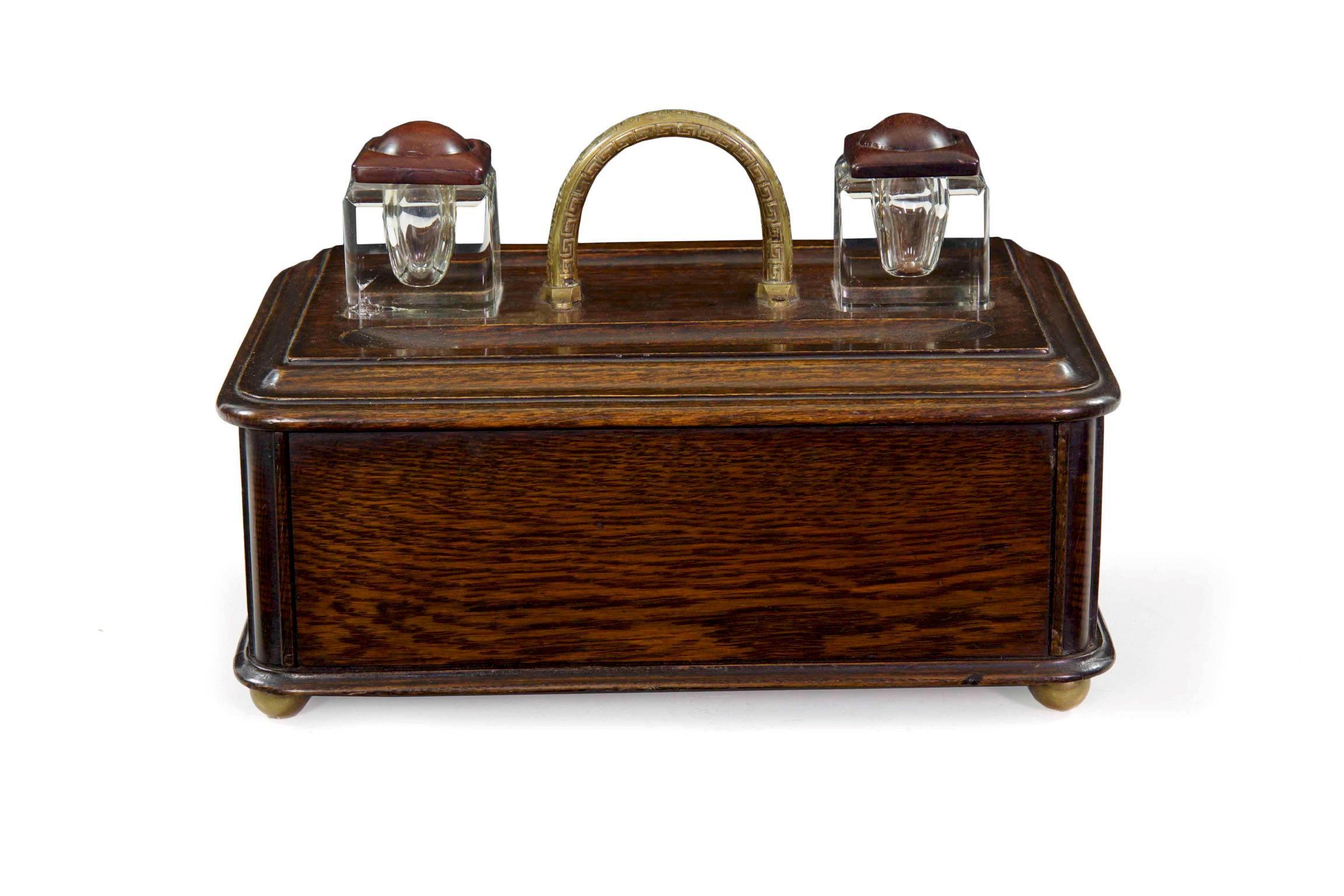 19th Century English Victorian Antique Oak Writing Desk Traveling Box 2