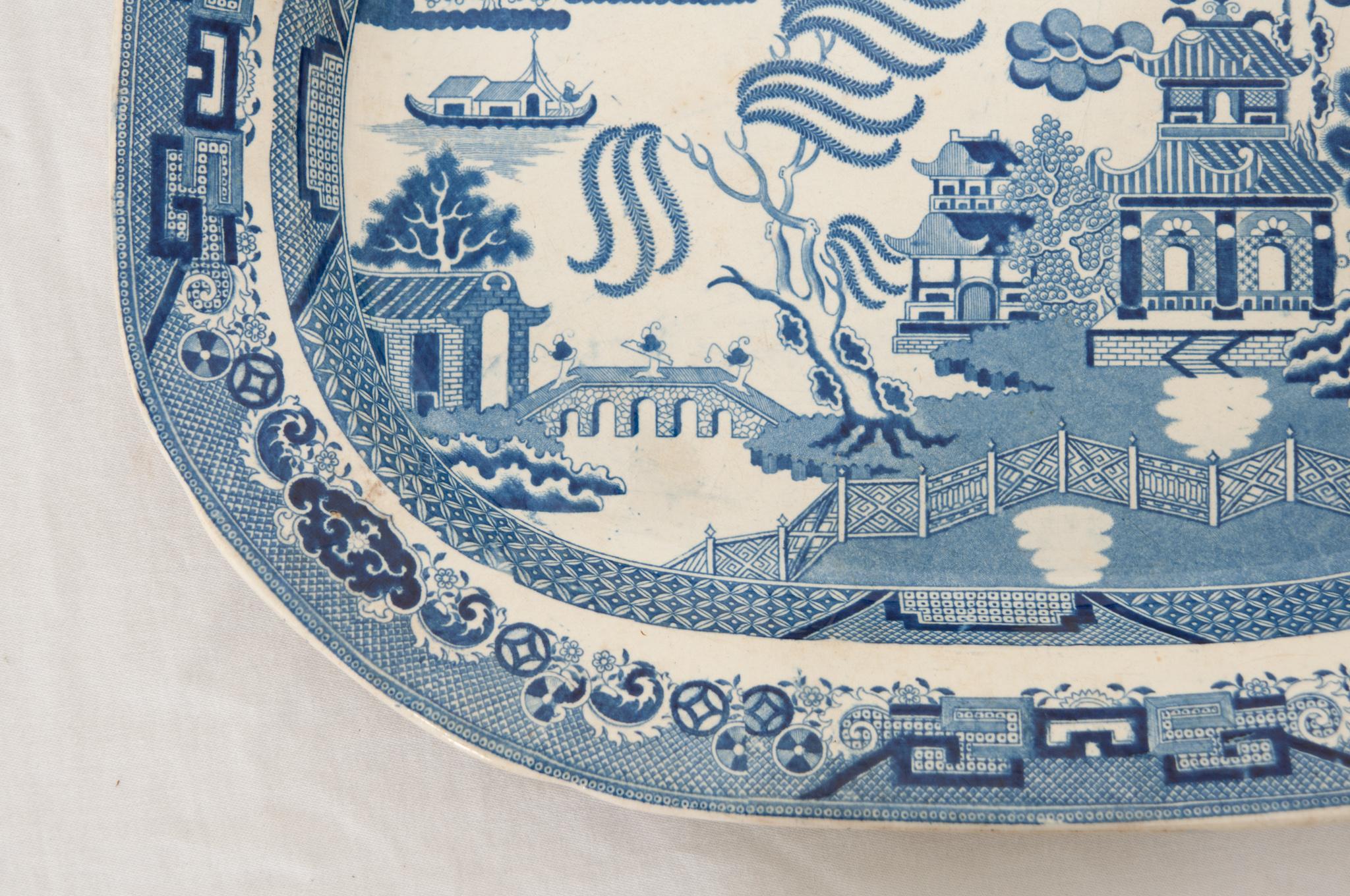 Fired 19th Century English Victorian Blue & White Platter