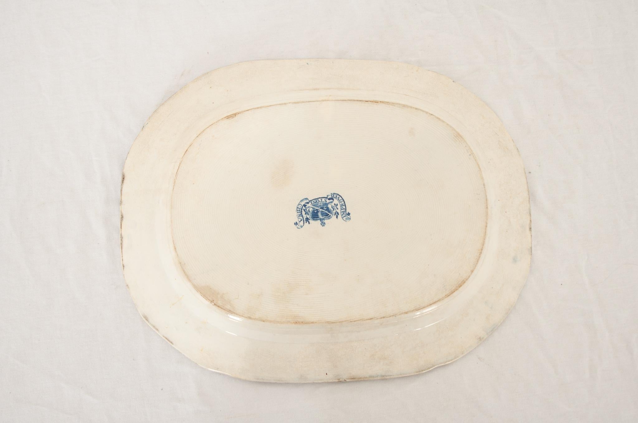 19th Century English Victorian Blue & White Platter 1