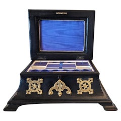 19th Century English Victorian Brass Black Lacquer Papier-mache Dressing Box 