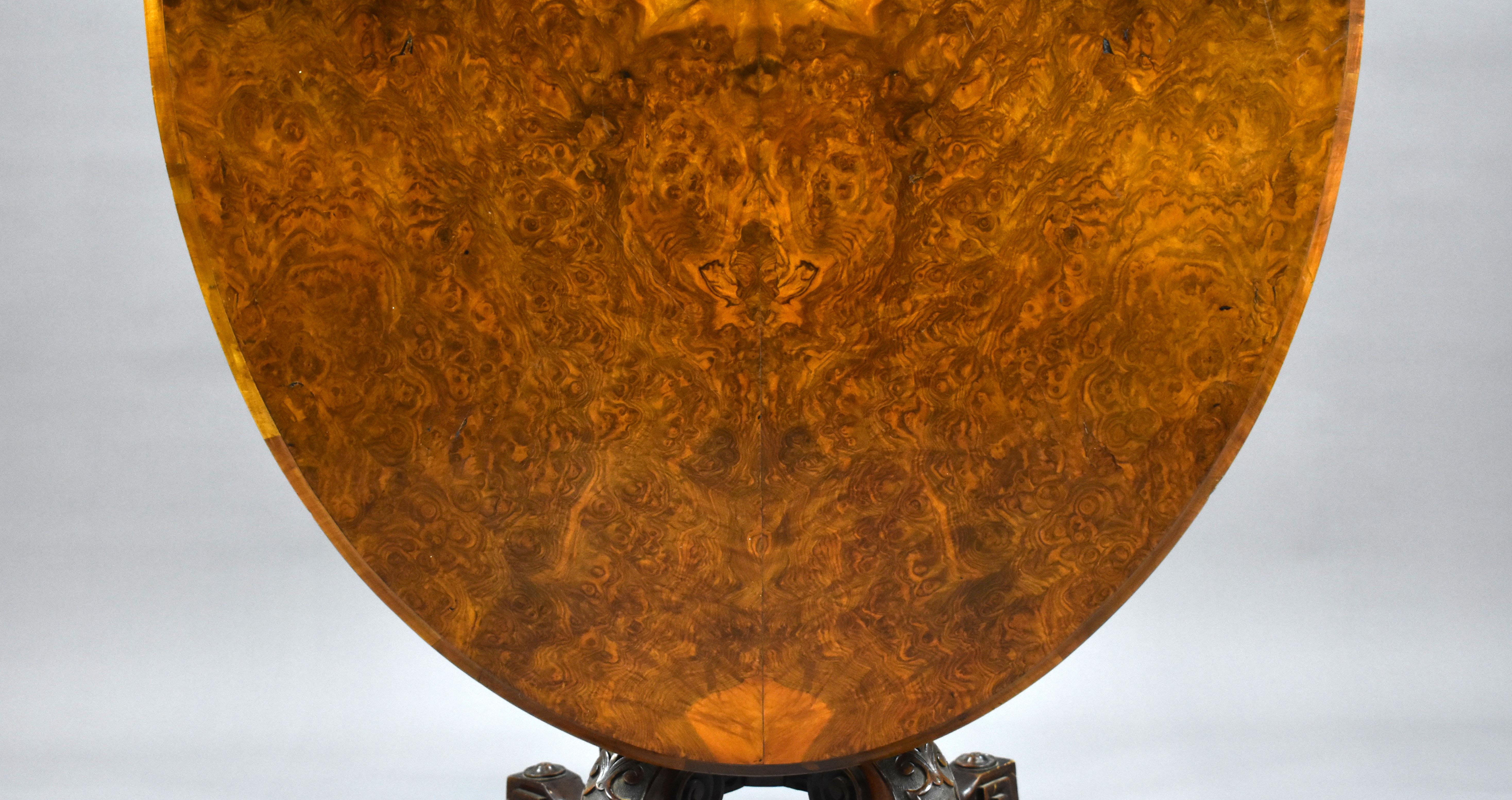 19th Century English Victorian Burl Walnt Oval Loo Table 5