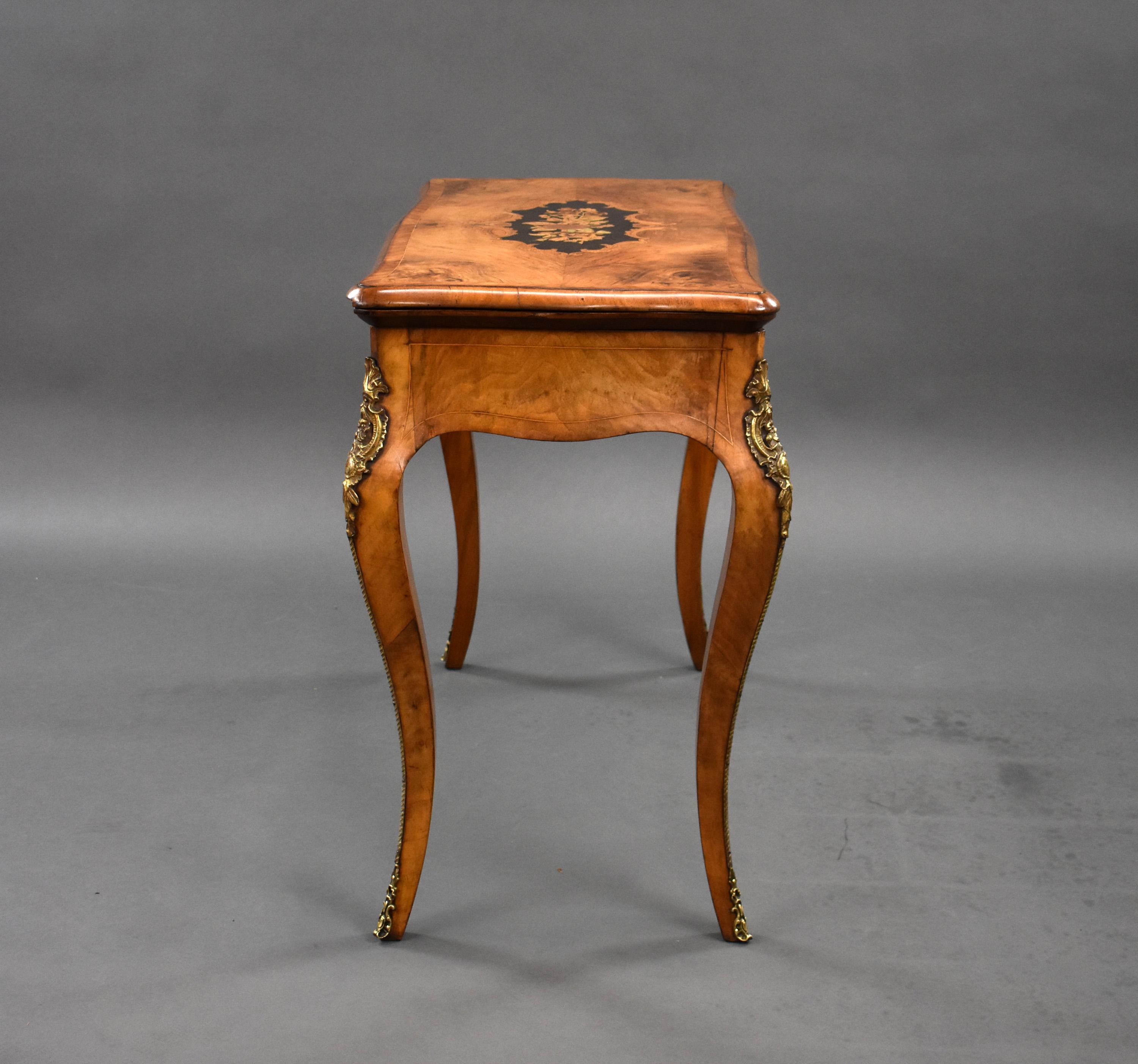 19th Century English Victorian Burl Walnut and Marquetry Inlaid Card Table For Sale 1