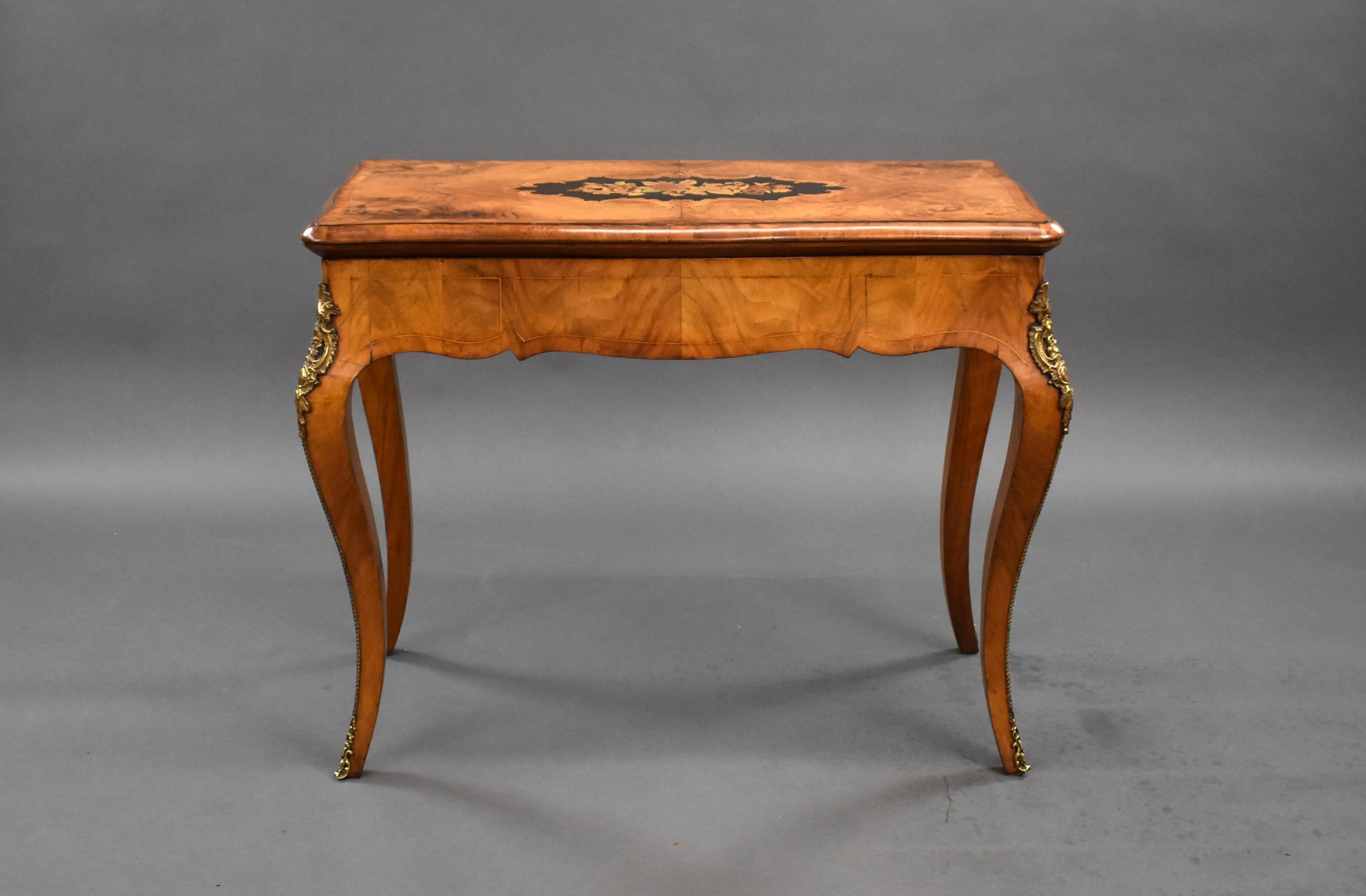 19th Century English Victorian Burl Walnut and Marquetry Inlaid Card Table For Sale 2