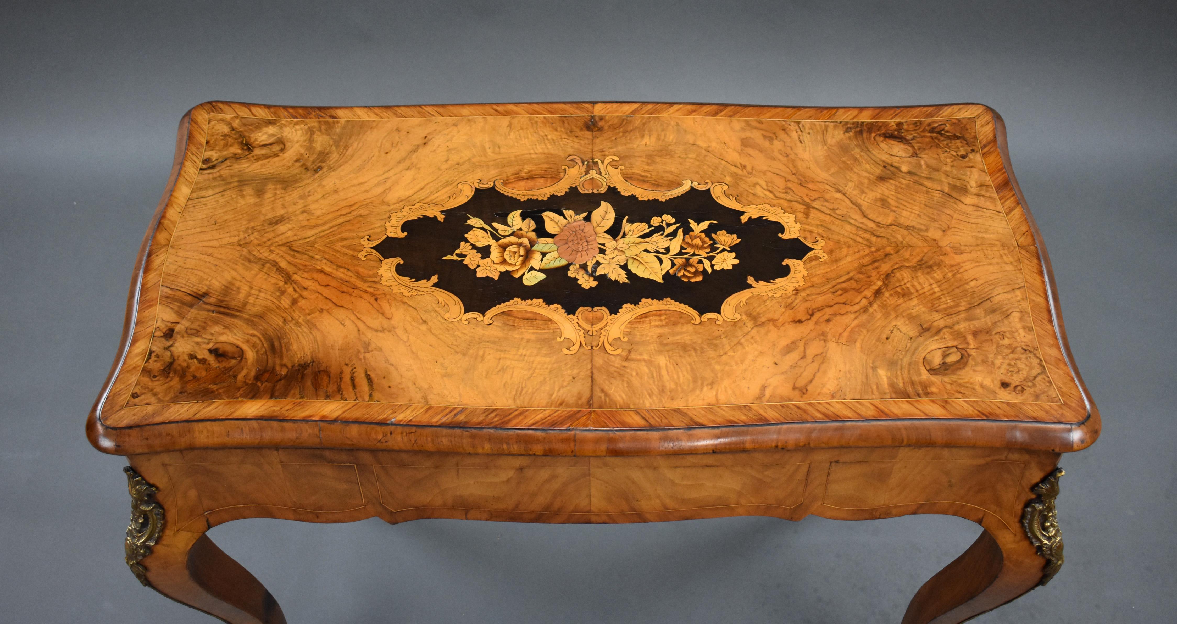19th Century English Victorian Burl Walnut and Marquetry Inlaid Card Table For Sale 4