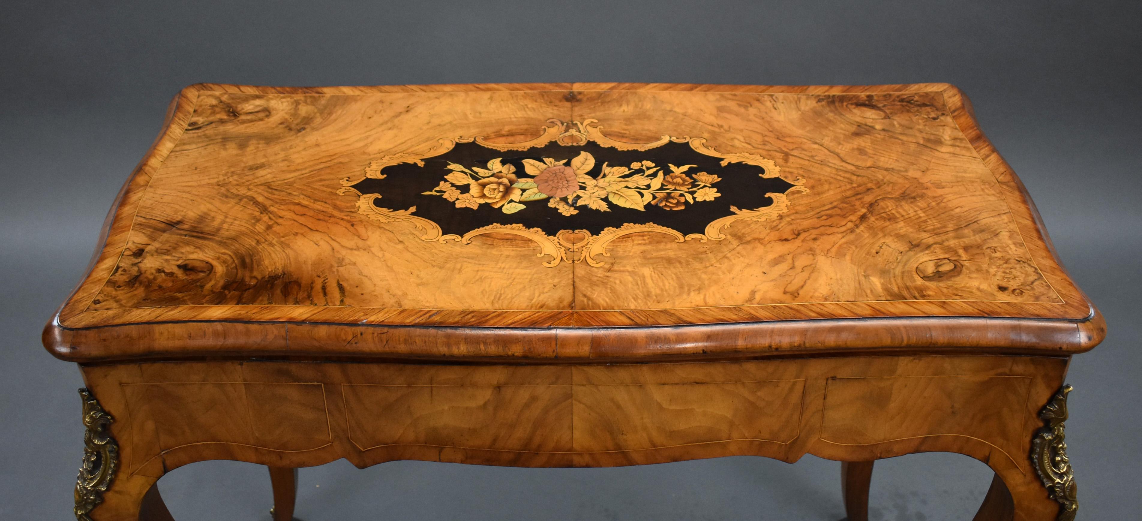 19th Century English Victorian Burl Walnut and Marquetry Inlaid Card Table For Sale 5