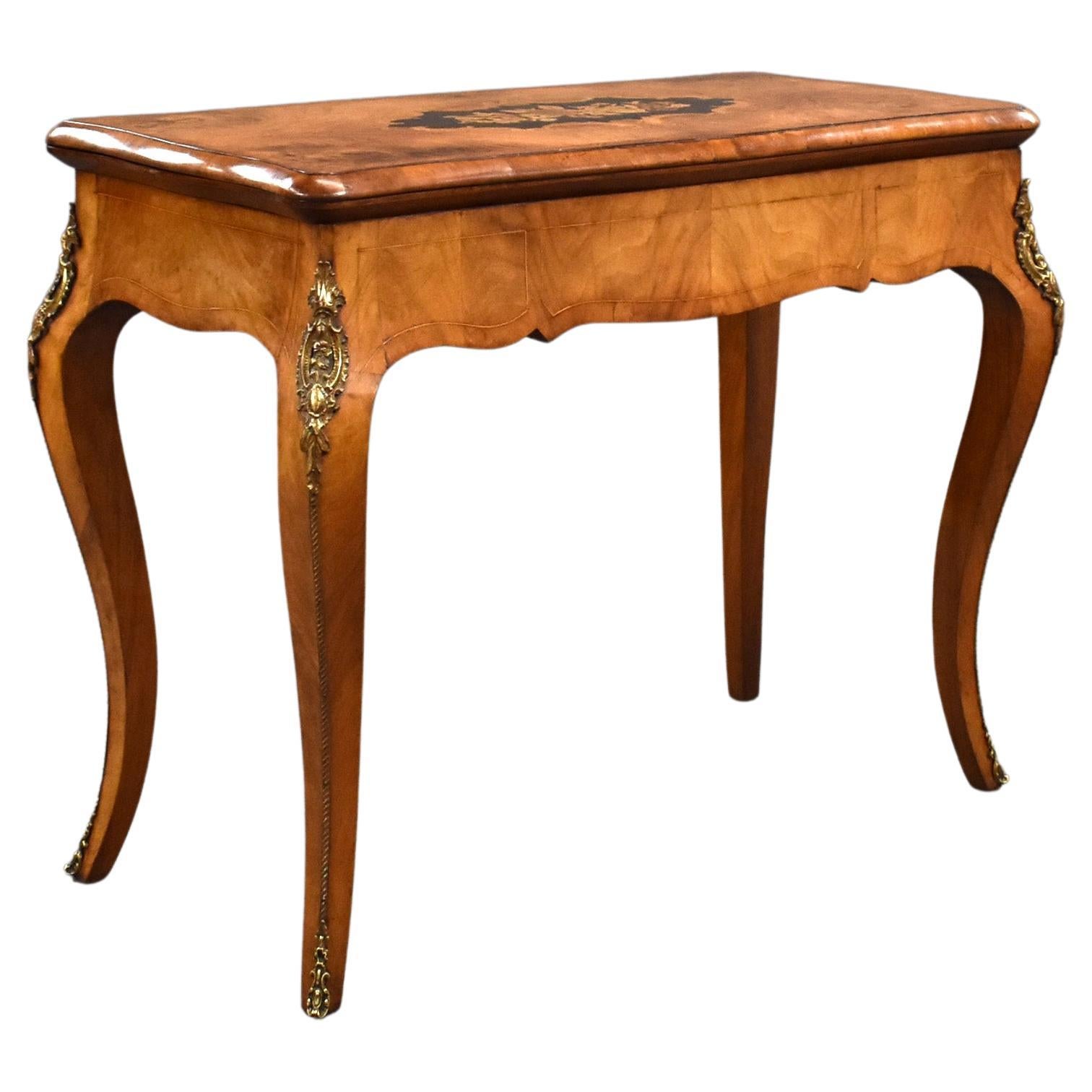 19th Century English Victorian Burl Walnut and Marquetry Inlaid Card Table For Sale