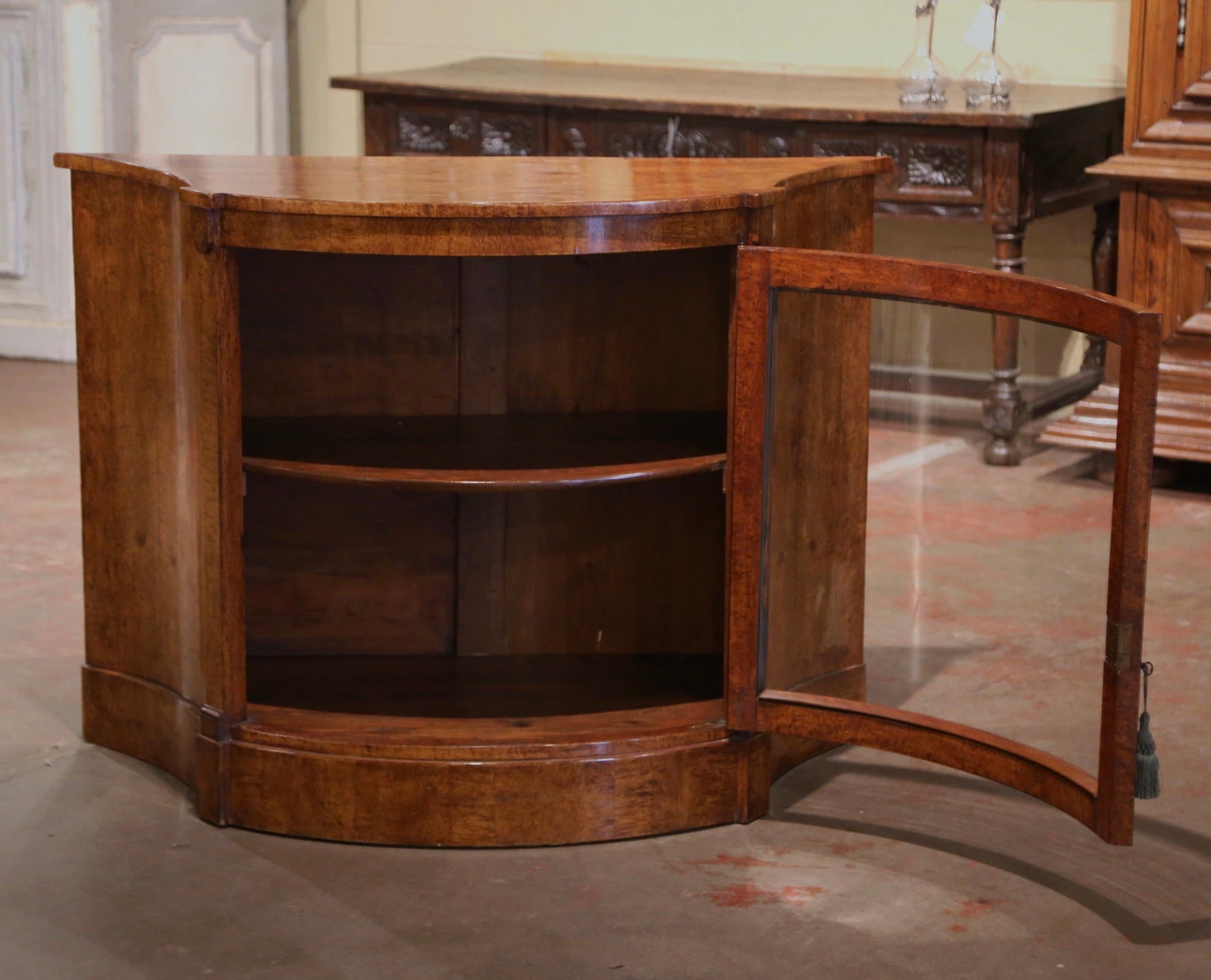 19th Century English Victorian Burl Walnut Bow Front Glass Door Curio Cabinet 1