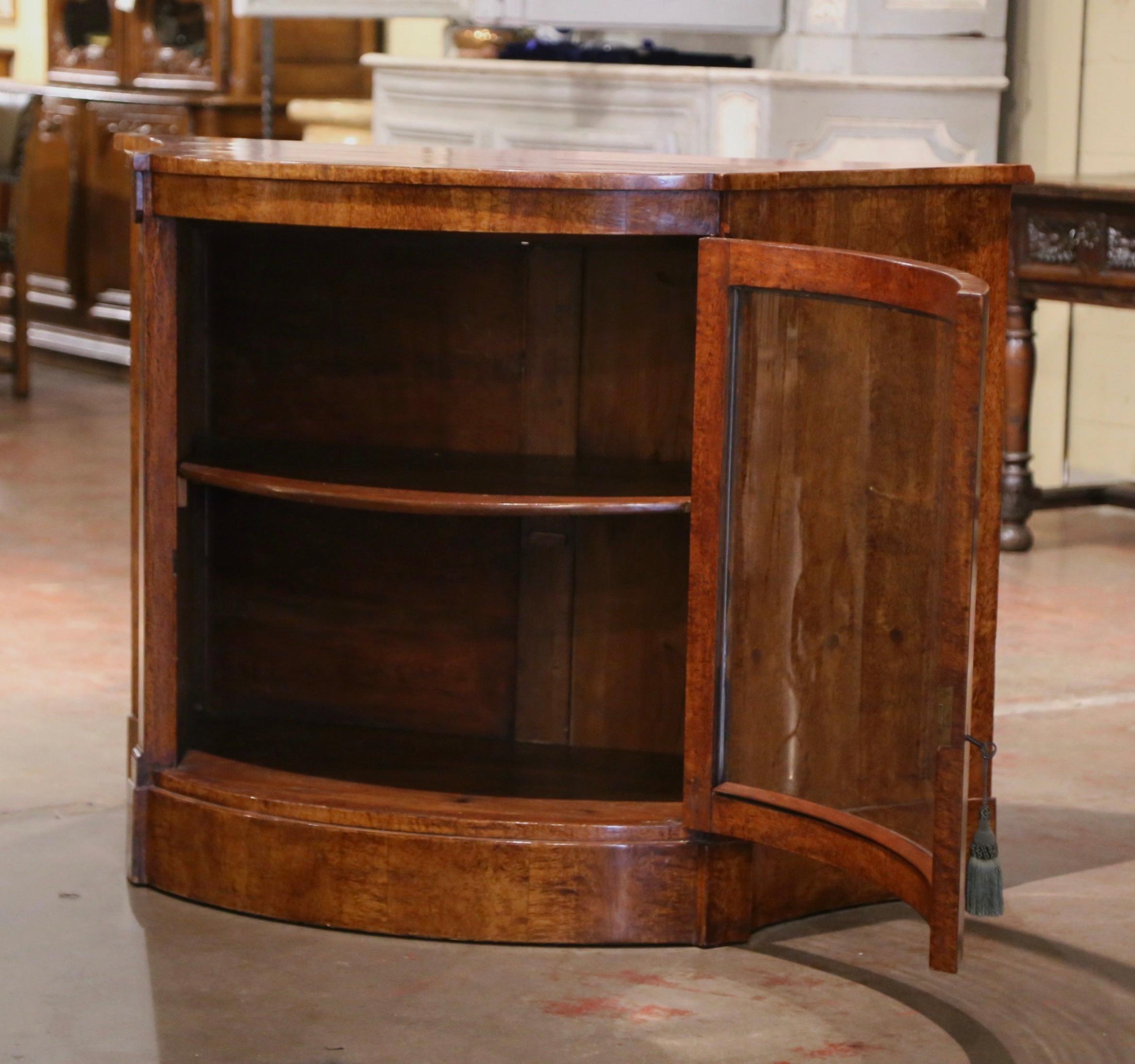 19th Century English Victorian Burl Walnut Bow Front Glass Door Curio Cabinet 2