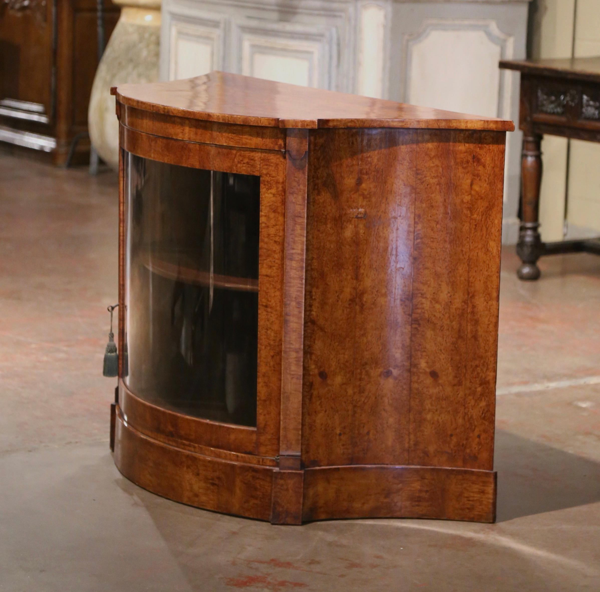 19th Century English Victorian Burl Walnut Bow Front Glass Door Curio Cabinet 4