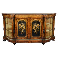 19th Century English Victorian Burl Walnut Marquetry Credenza by Gillow