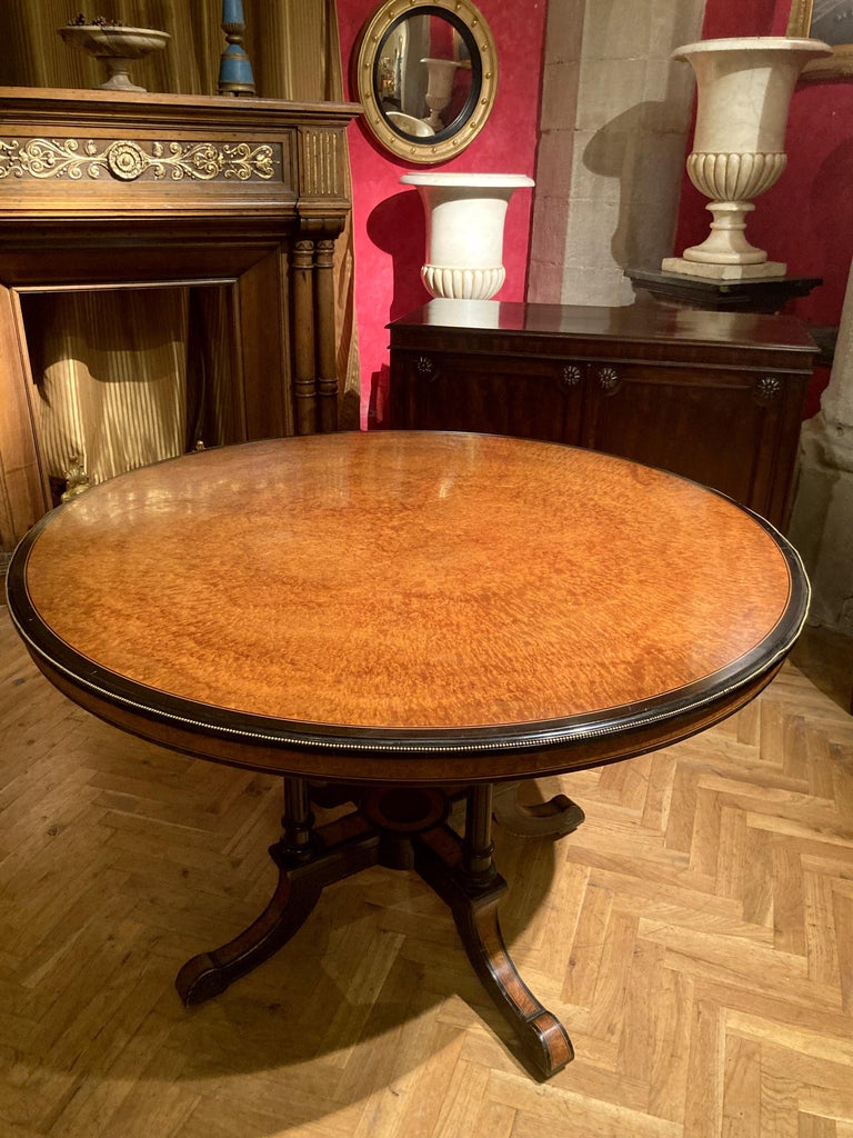 19th Century English Victorian Burl Wood and Ebonized Dining or Center ...