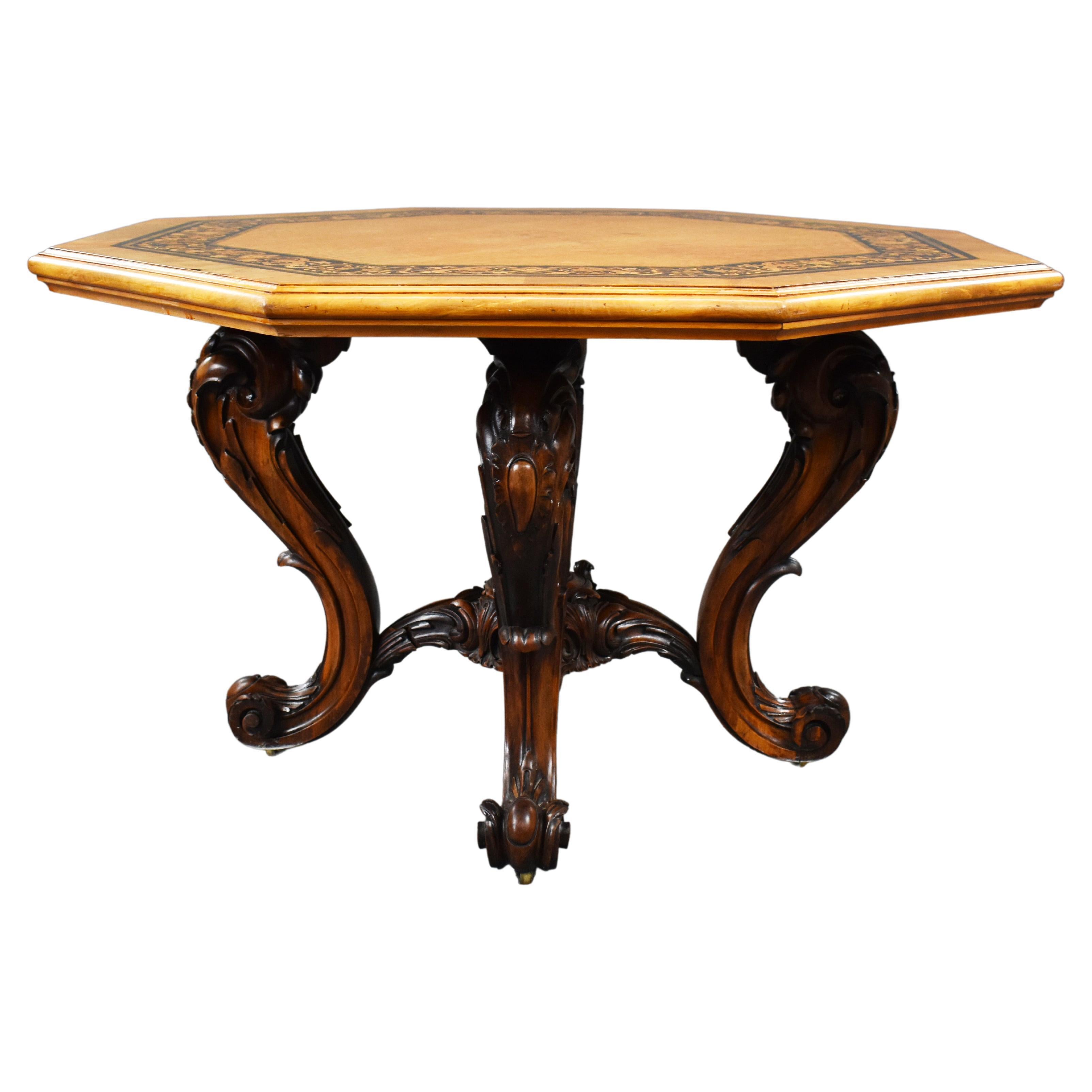 19th Century English Victorian Burr Walnut Centre Table For Sale