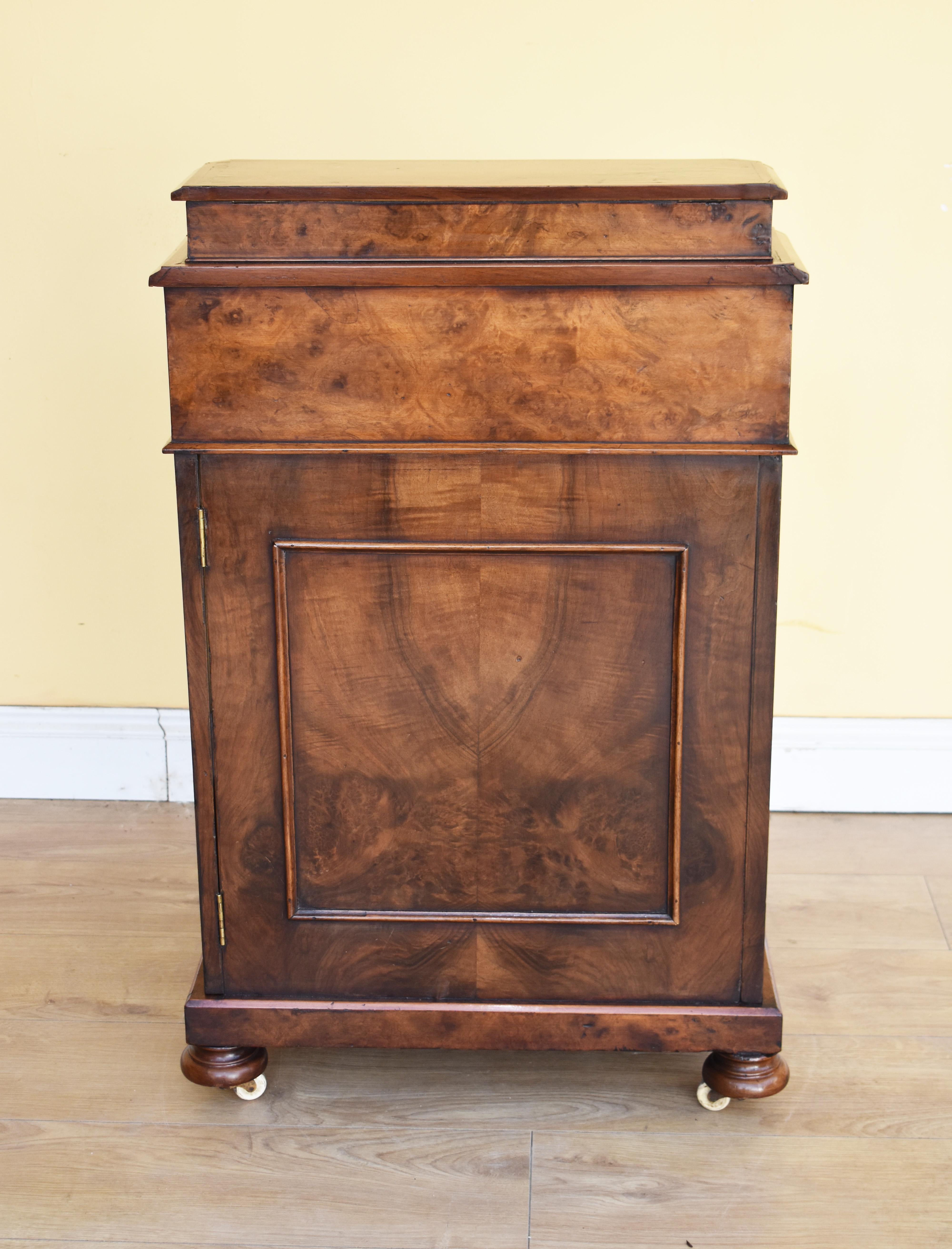 Leather 19th Century English Victorian Burr Walnut Davenport For Sale
