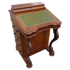 19th Century English Victorian Burr Walnut Davenport Writing Desk