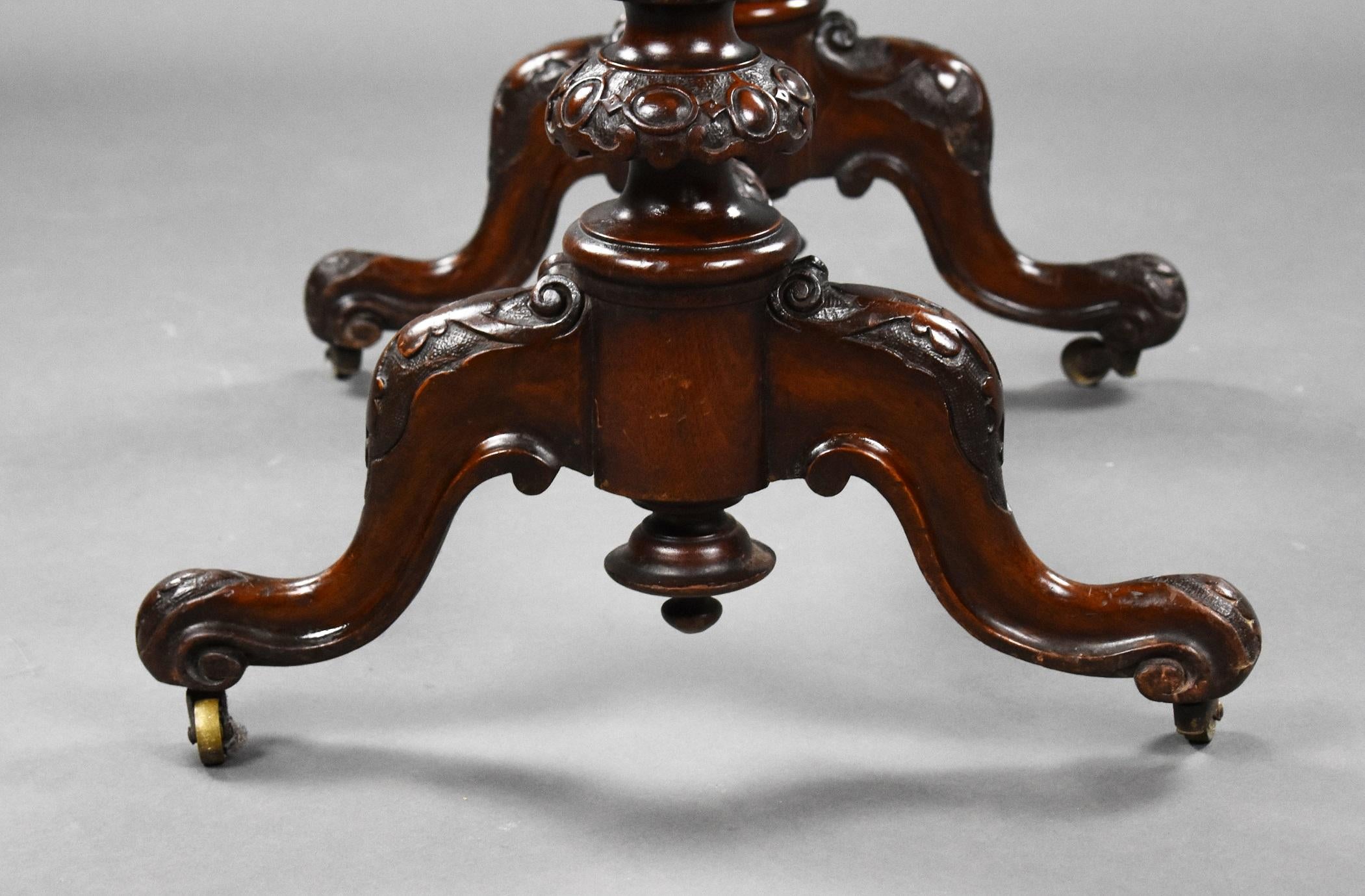 19th Century English Victorian Burr Walnut Games Table For Sale 7