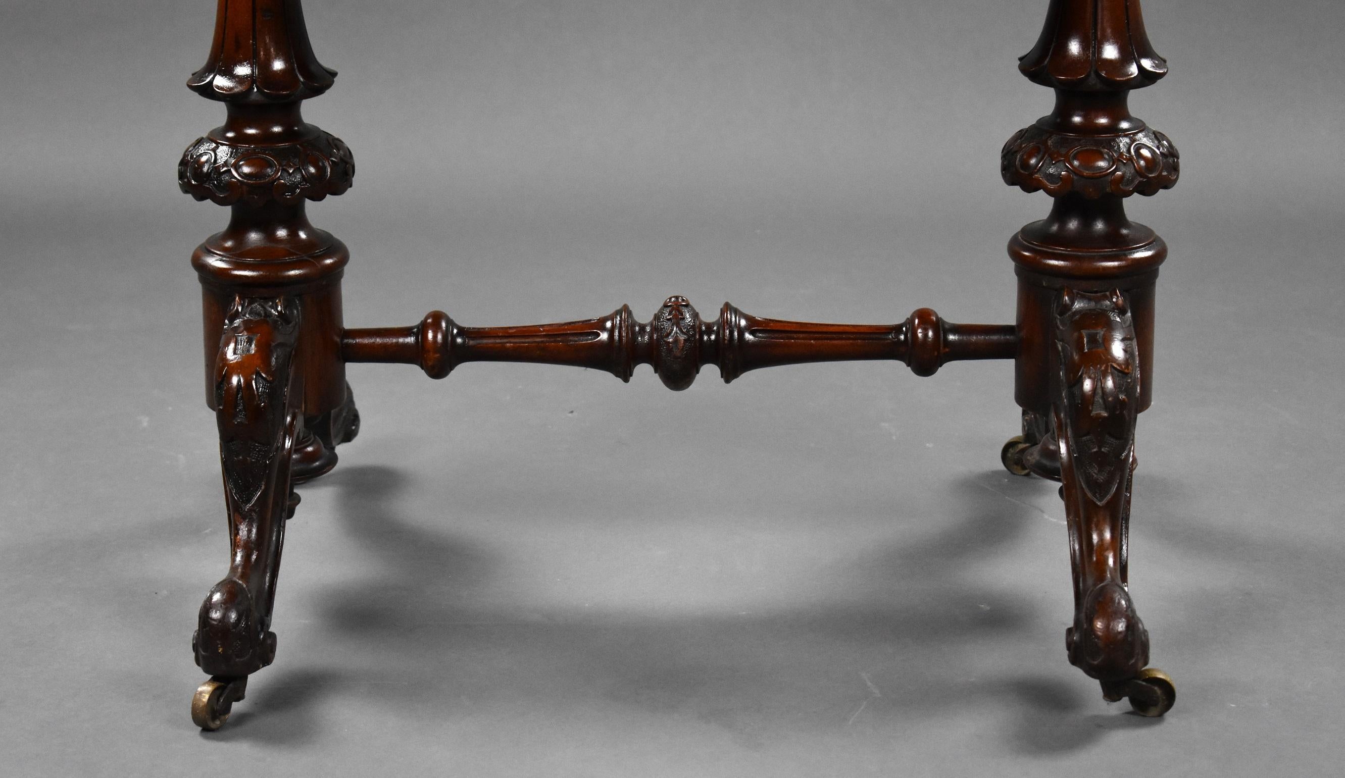 19th Century English Victorian Burr Walnut Games Table For Sale 10