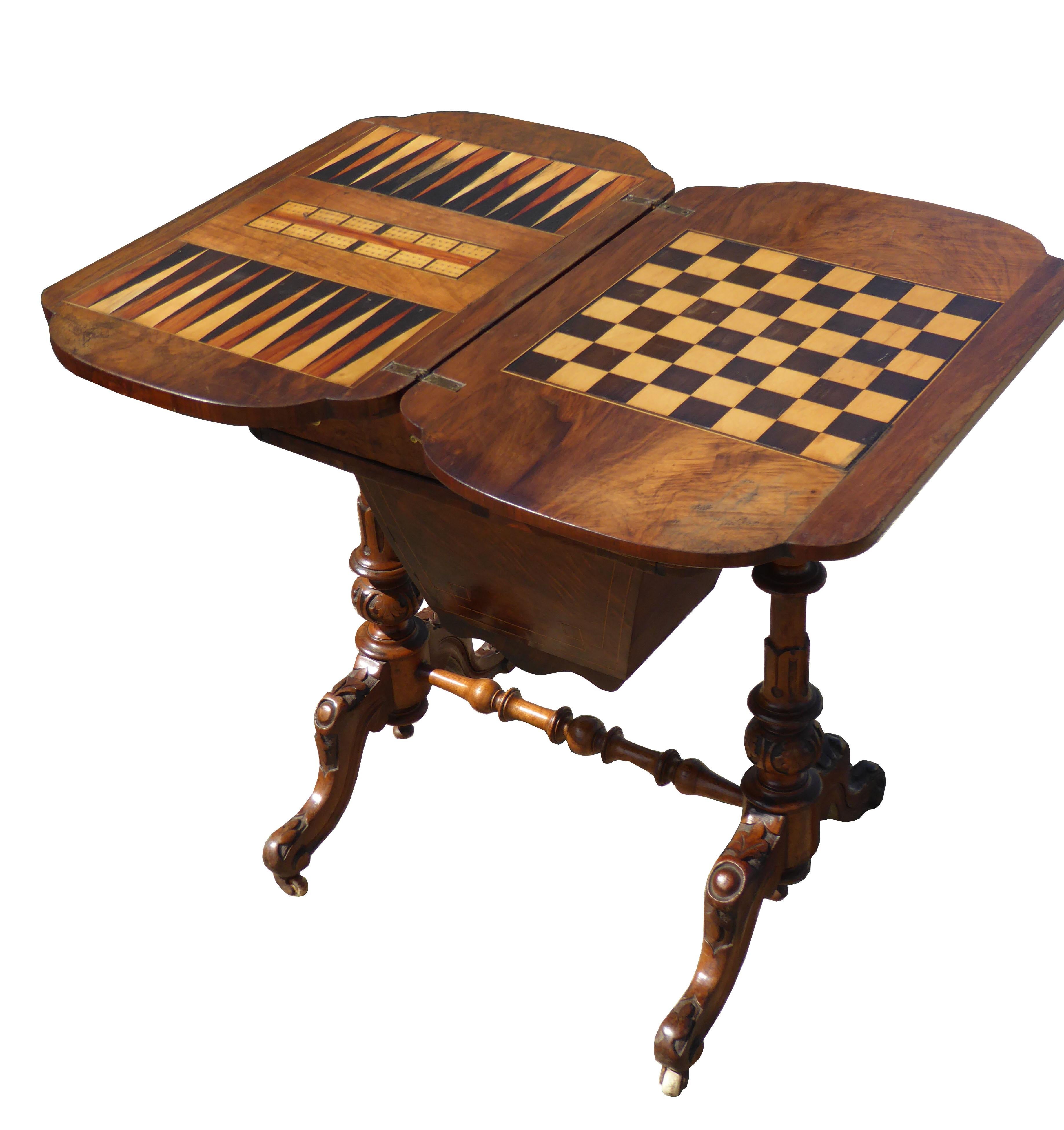 Inlay 19th Century English Victorian Burr Walnut Games Table