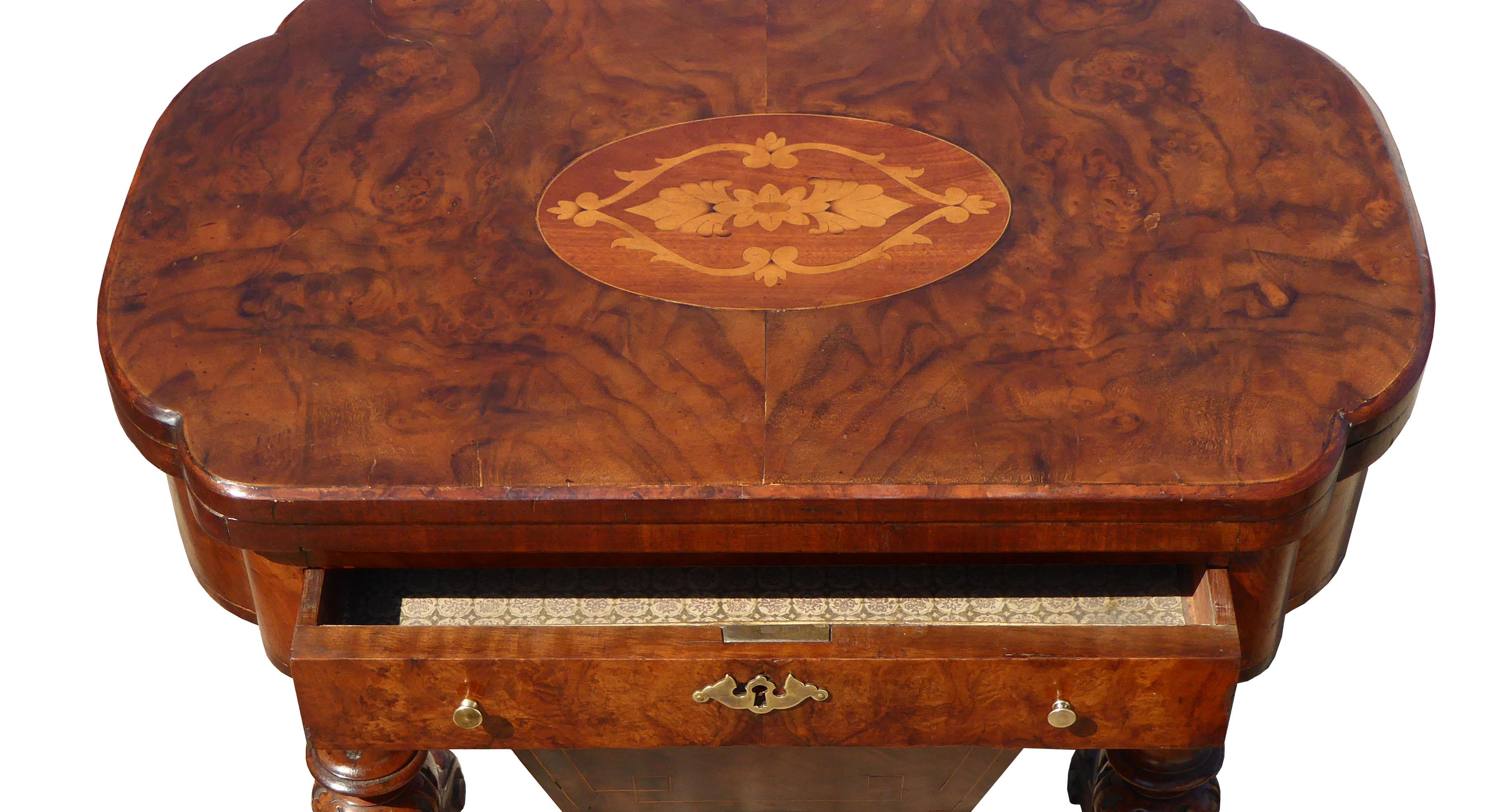 19th Century English Victorian Burr Walnut Games Table In Good Condition In Chelmsford, Essex