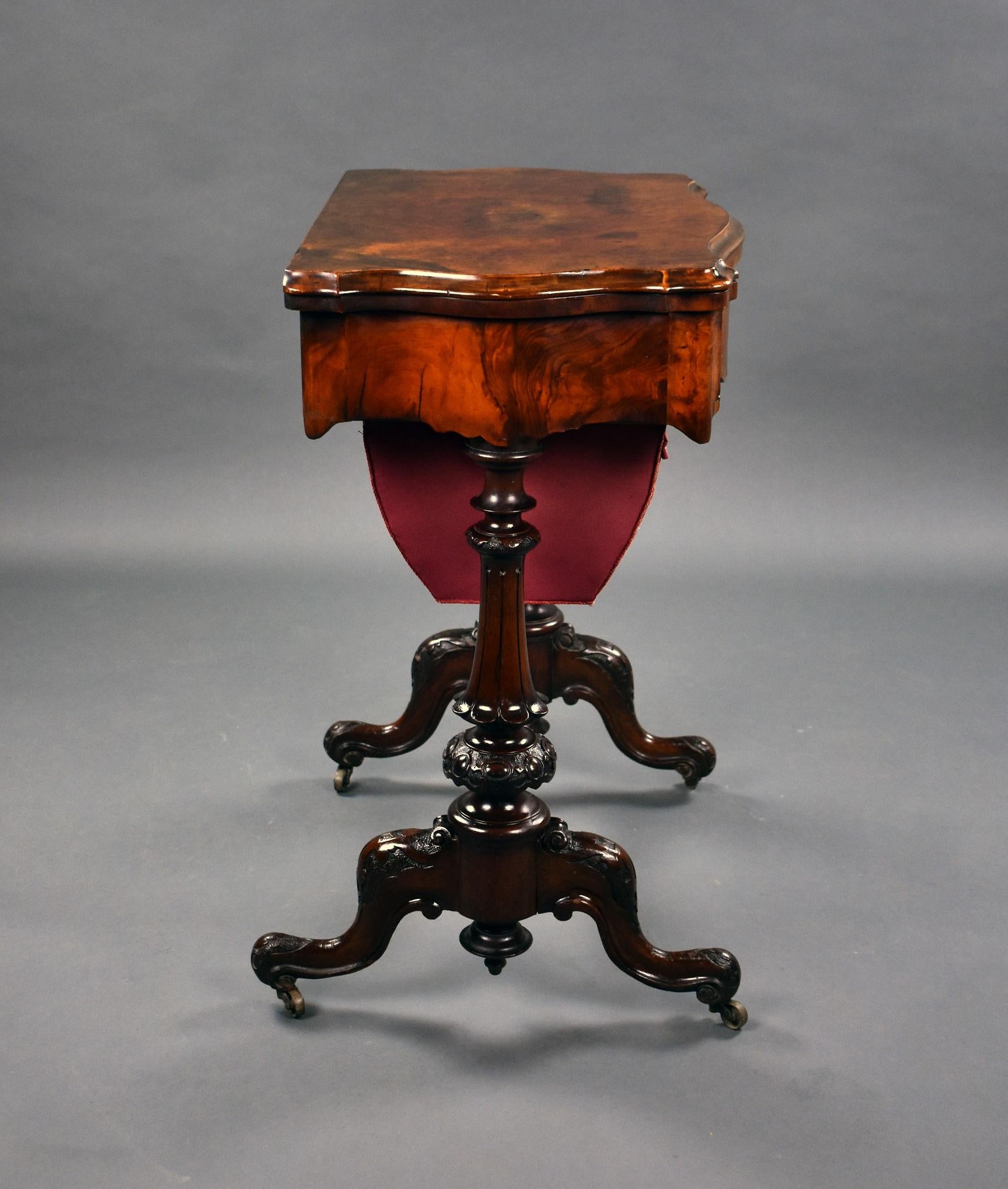 19th Century English Victorian Burr Walnut Games Table For Sale 1
