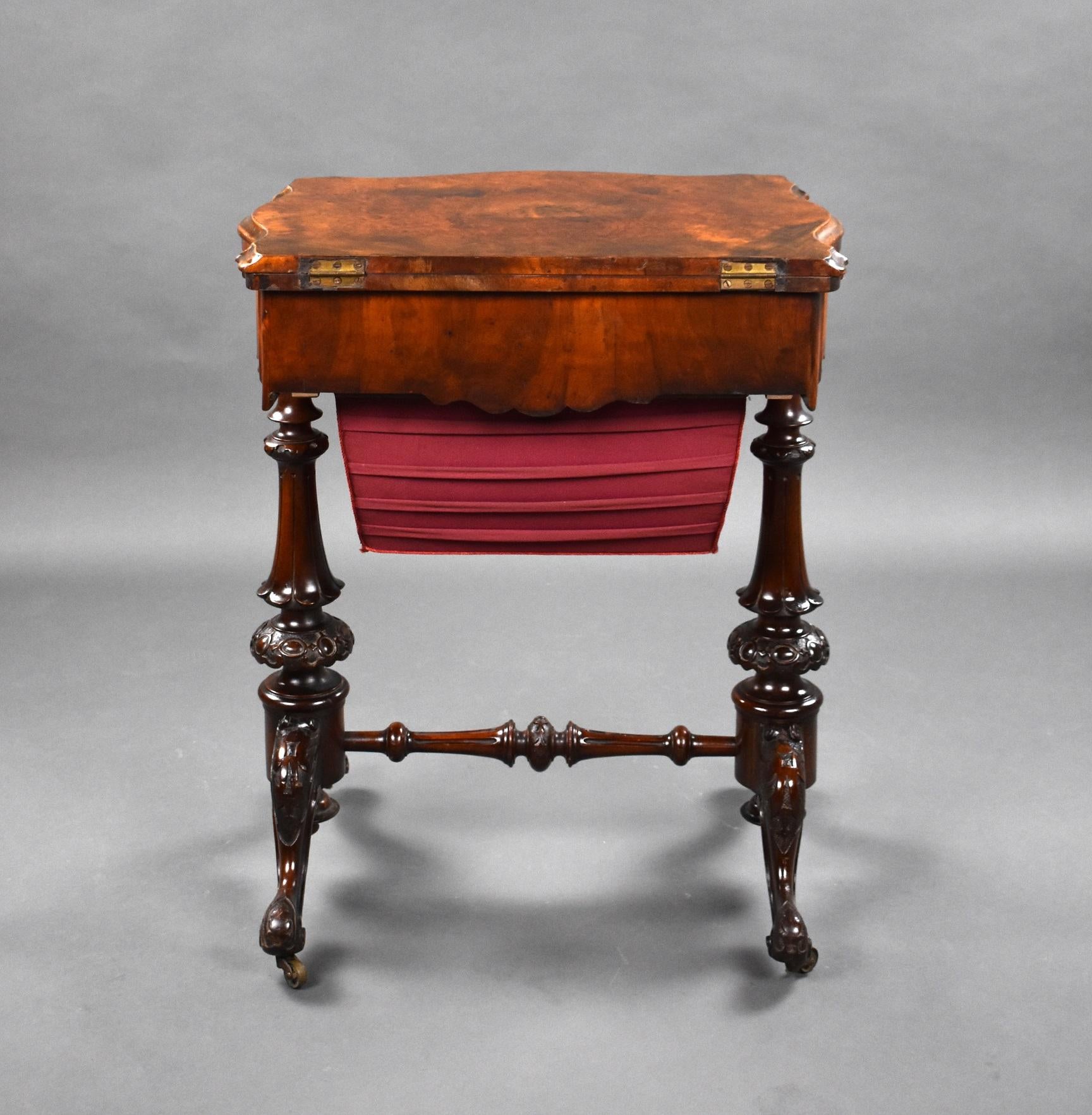 19th Century English Victorian Burr Walnut Games Table For Sale 4