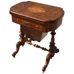 19th Century English Victorian Burr Walnut Games Table