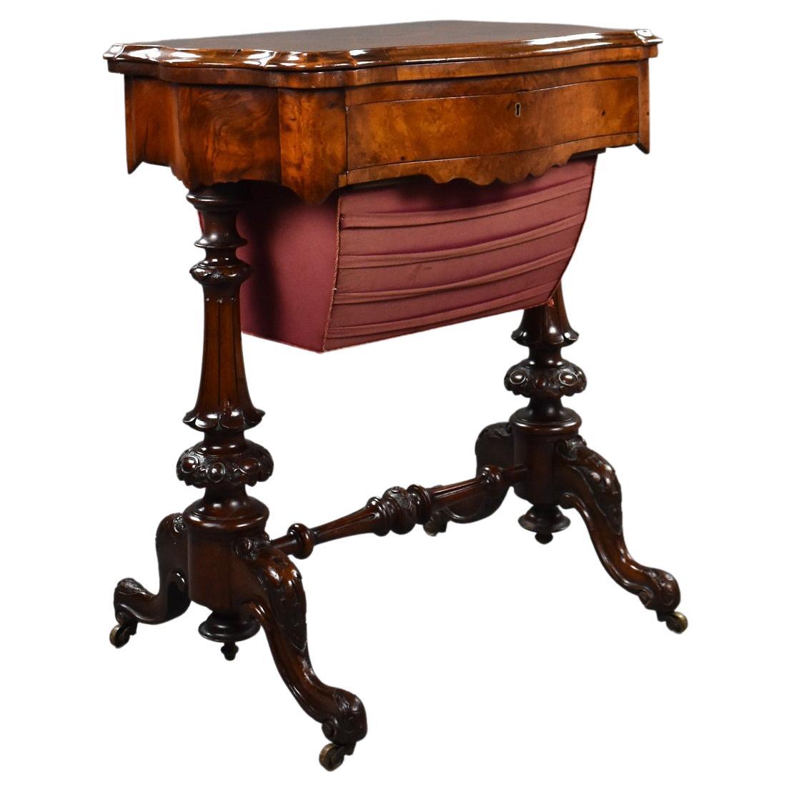 19th Century English Victorian Burr Walnut Games Table For Sale
