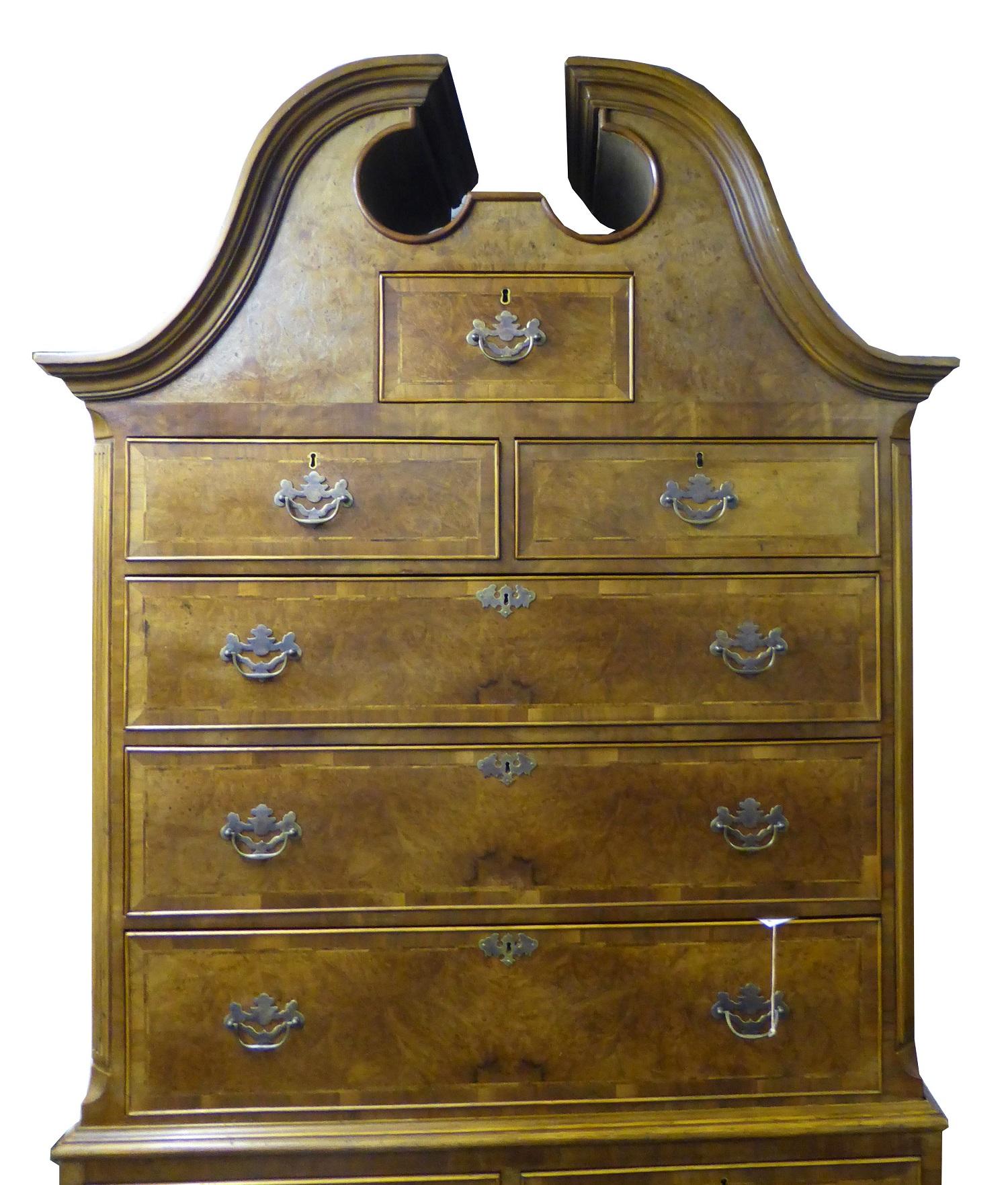 Queen Anne 19th Century English Victorian Burr Walnut Chest on Stand For Sale