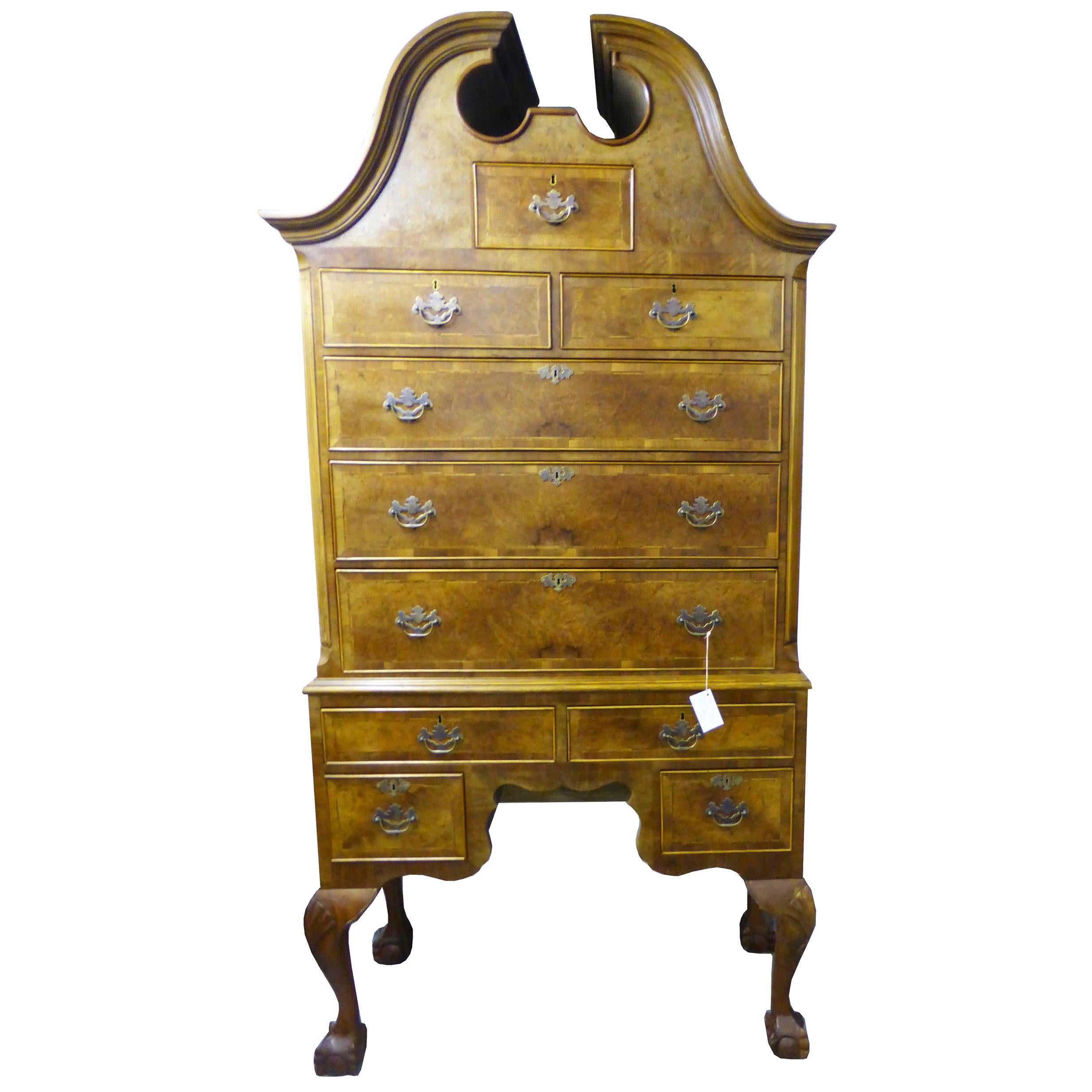 19th Century English Victorian Burr Walnut Chest on Stand For Sale