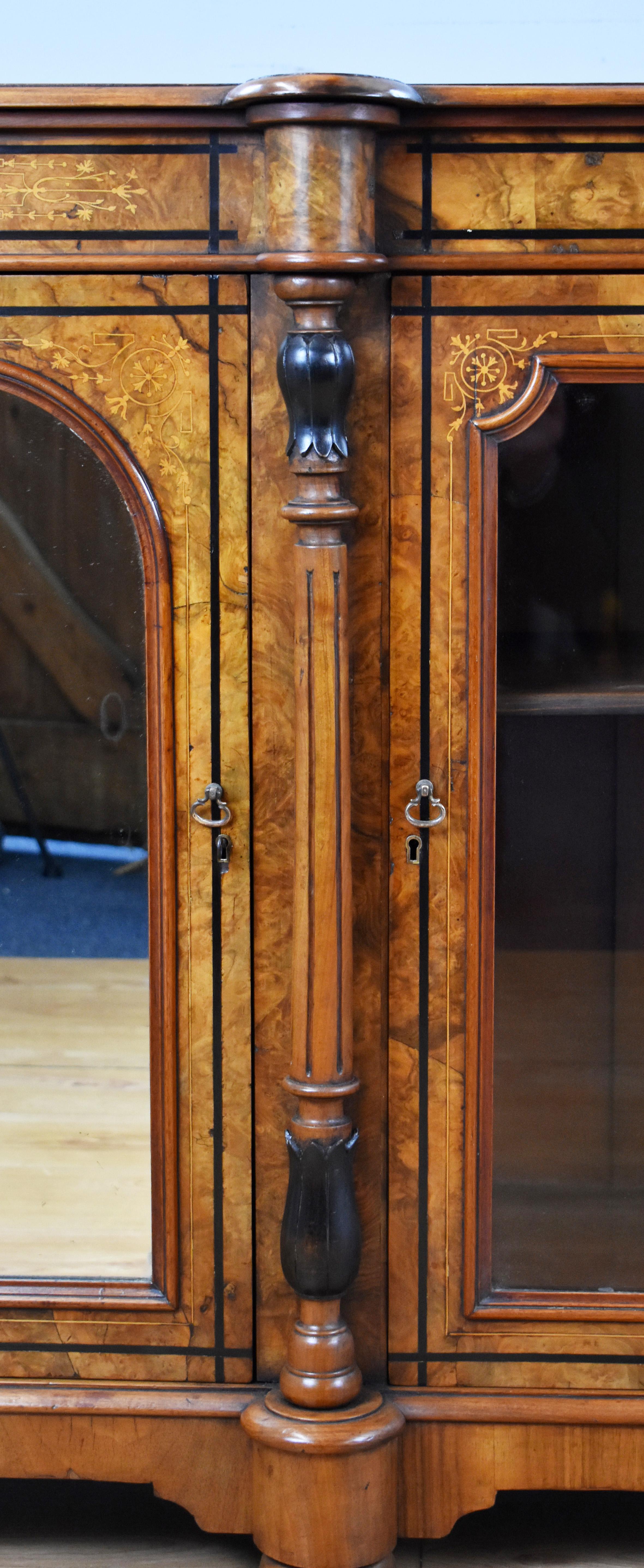 19th Century English Victorian Burr Walnut Inlaid Credenza 8