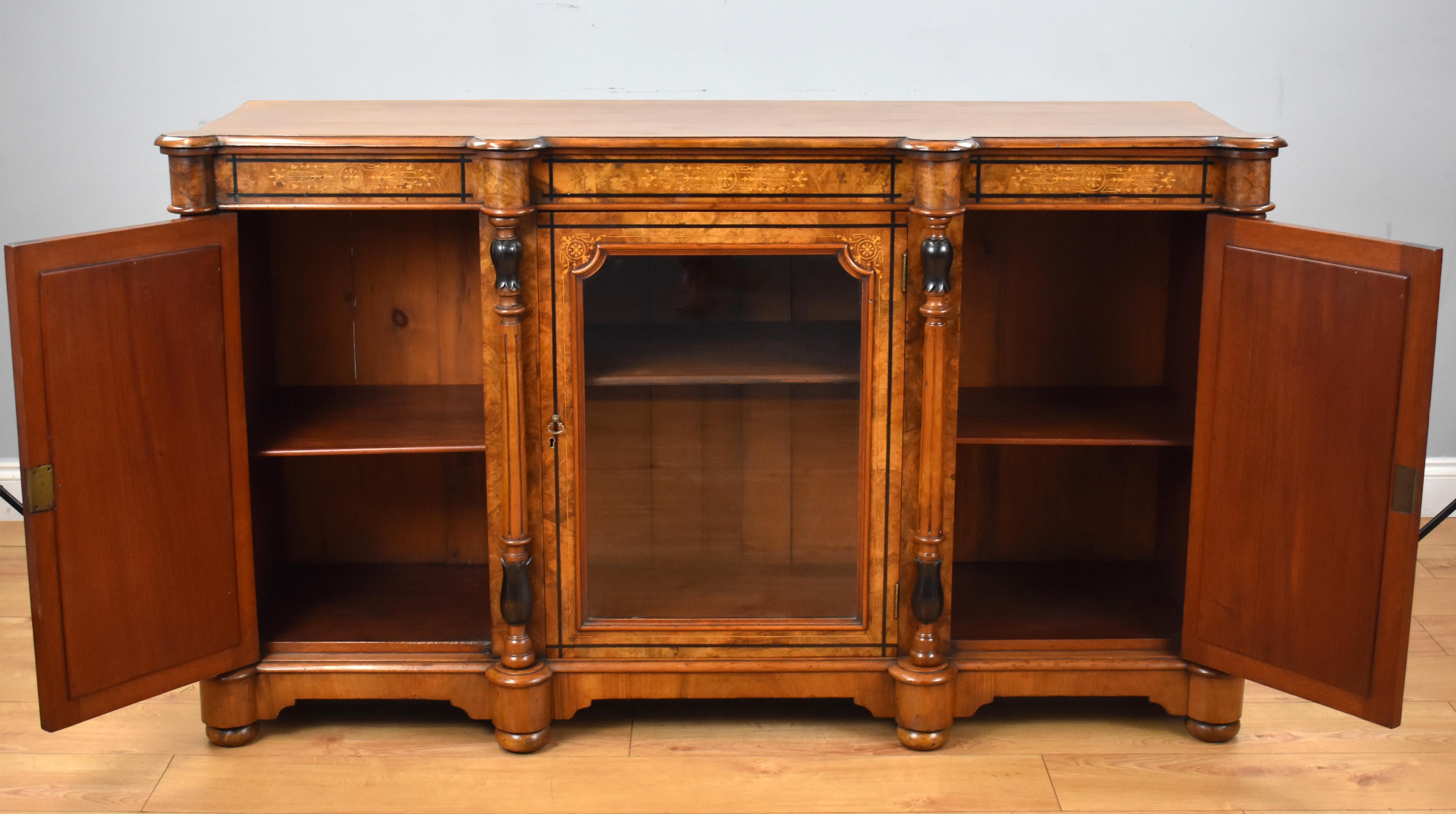 19th Century English Victorian Burr Walnut Inlaid Credenza 6