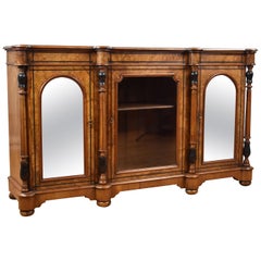 19th Century English Victorian Burr Walnut Inlaid Credenza