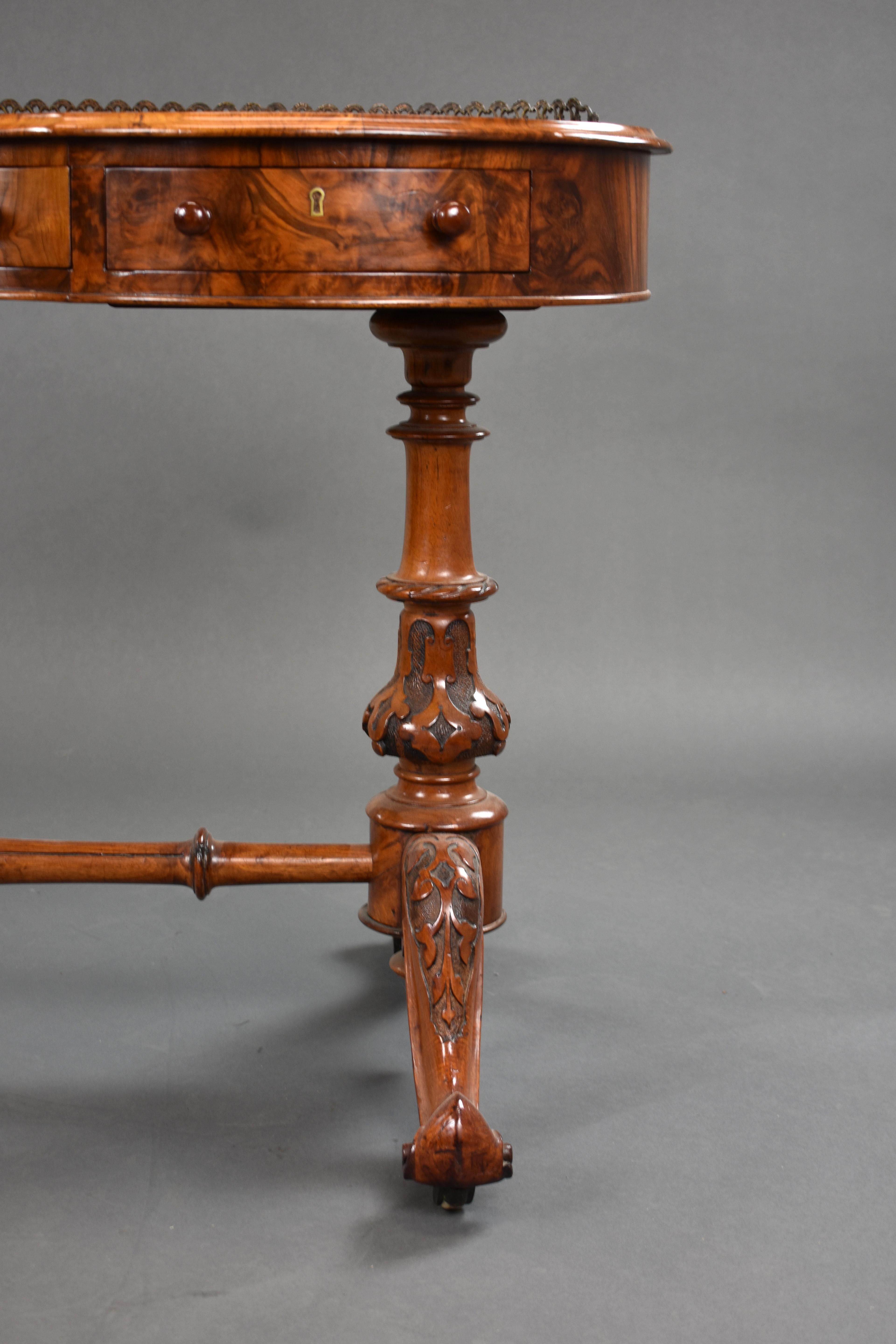 19th Century English Victorian Burr Walnut Kidney Shaped Desk 6