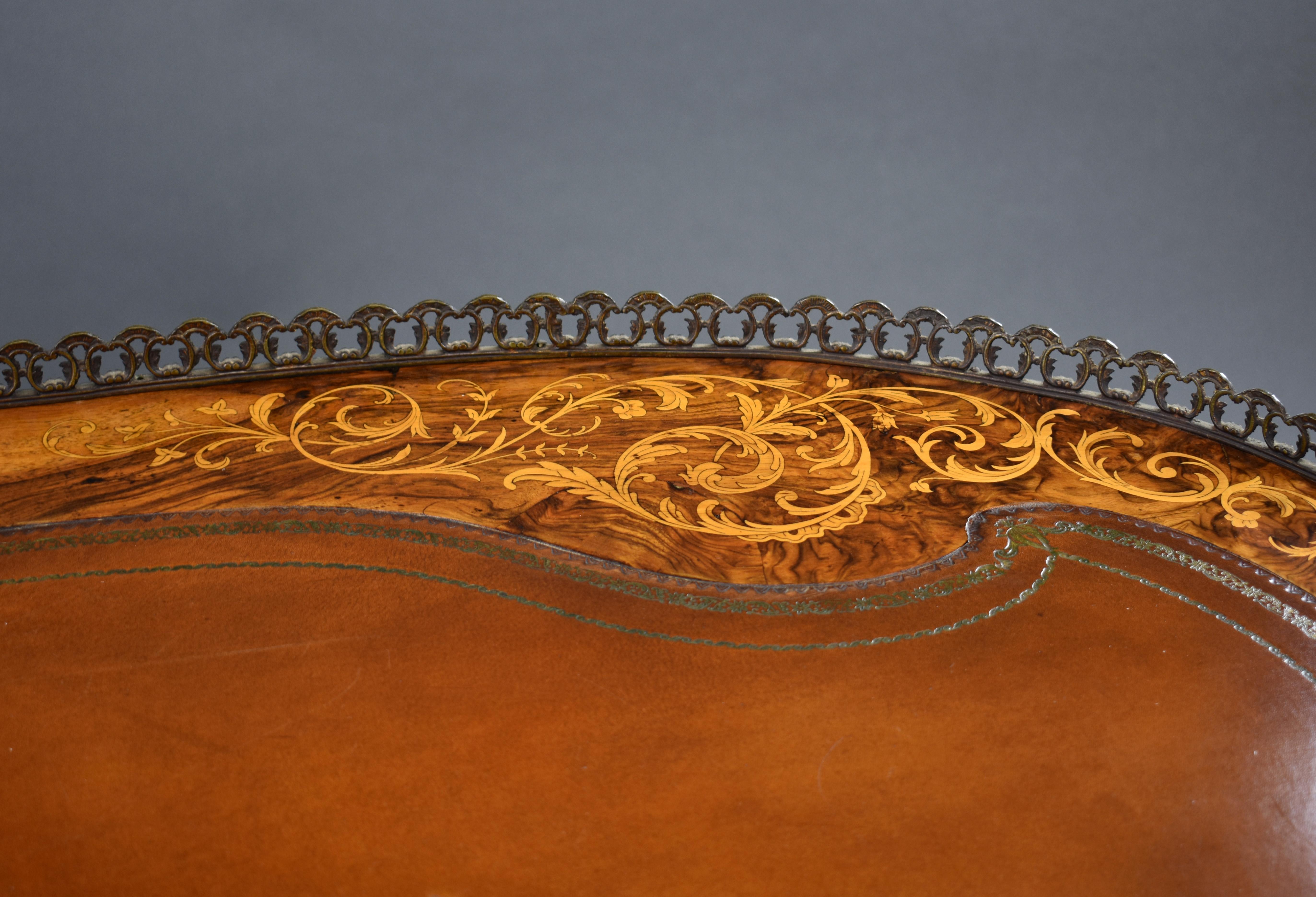 19th Century English Victorian Burr Walnut Kidney Shaped Desk 10