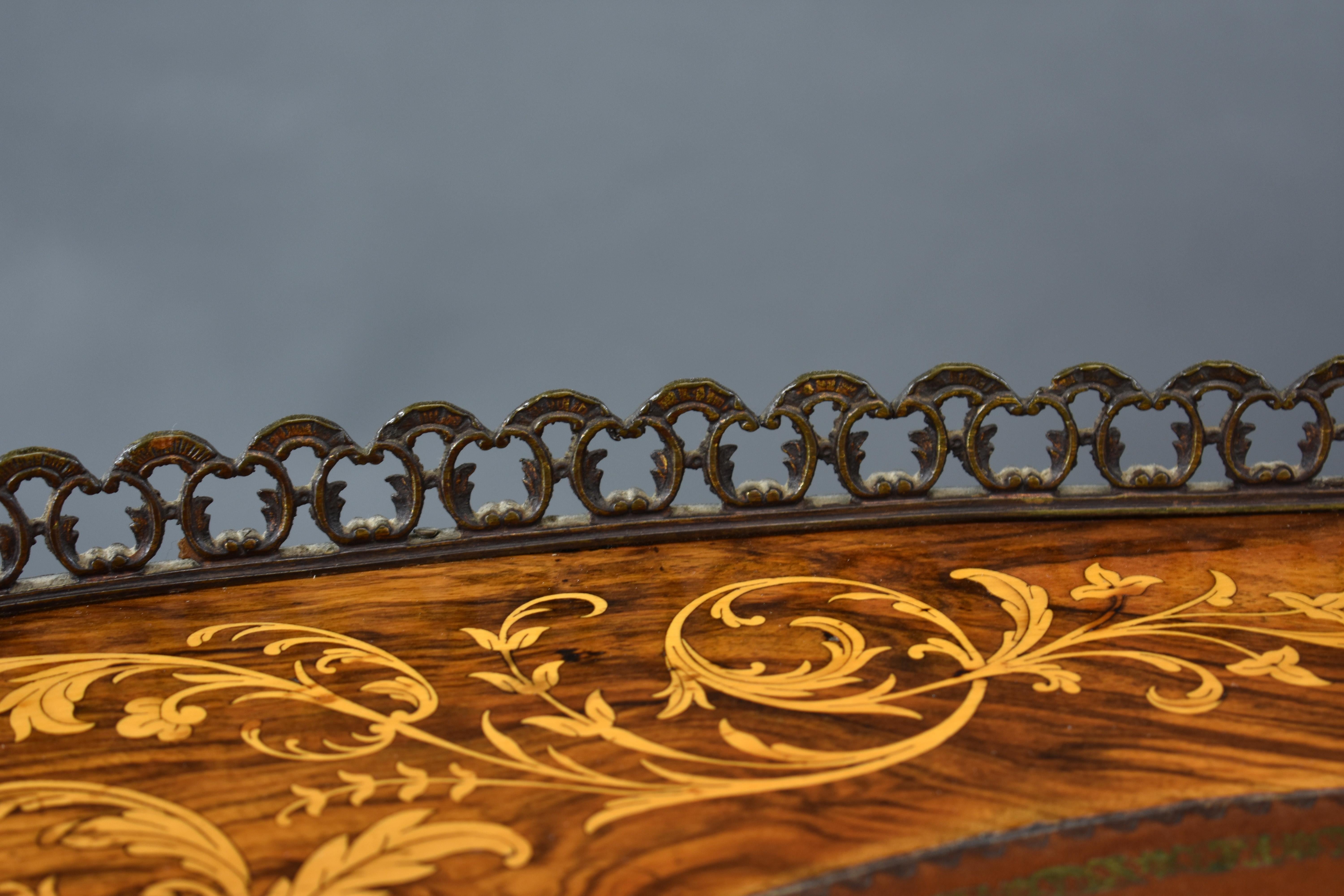 19th Century English Victorian Burr Walnut Kidney Shaped Desk 12