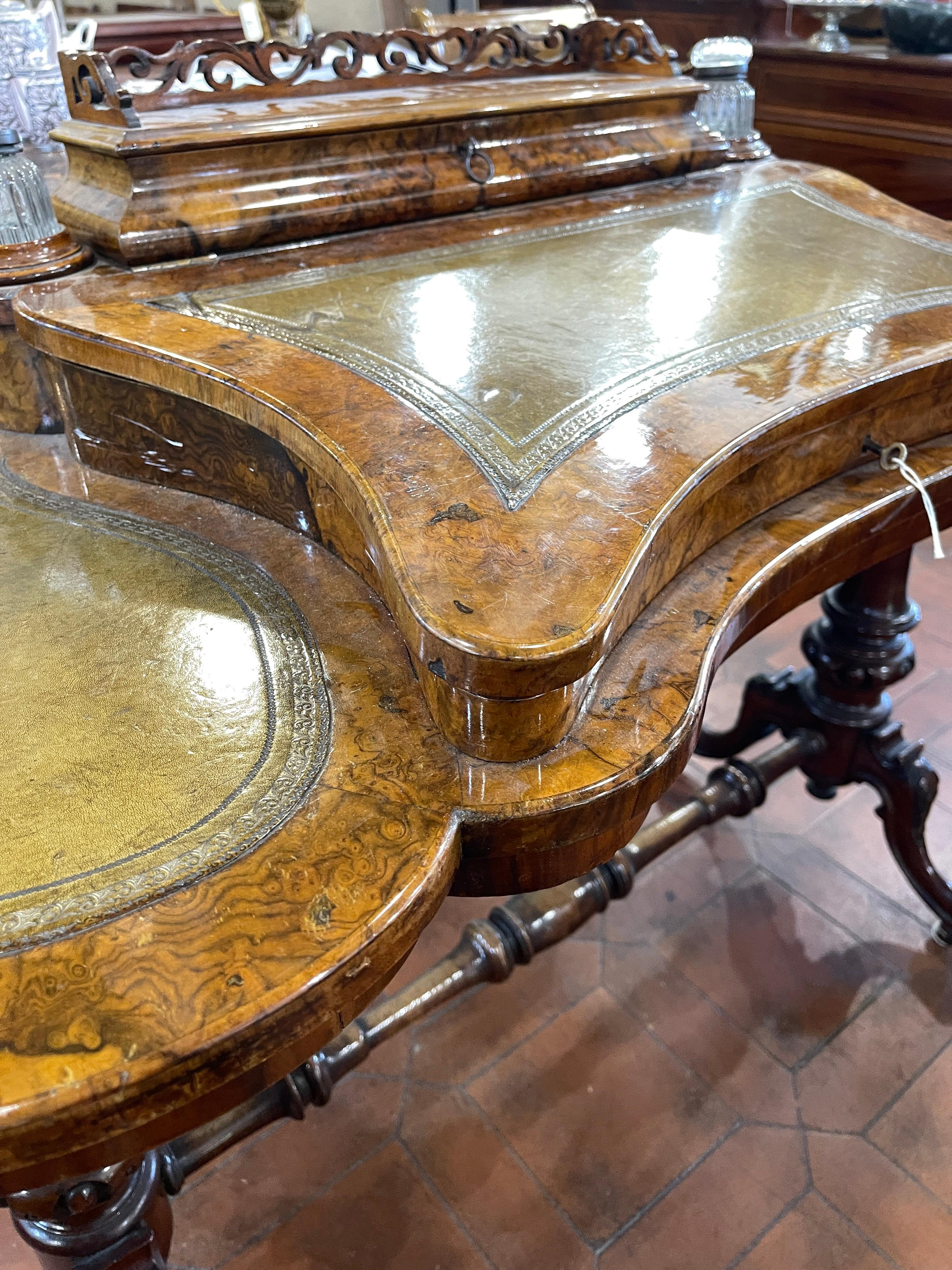 19th Century English Victorian Burr Walnut Ladies Desk Writing Table, 1850 3
