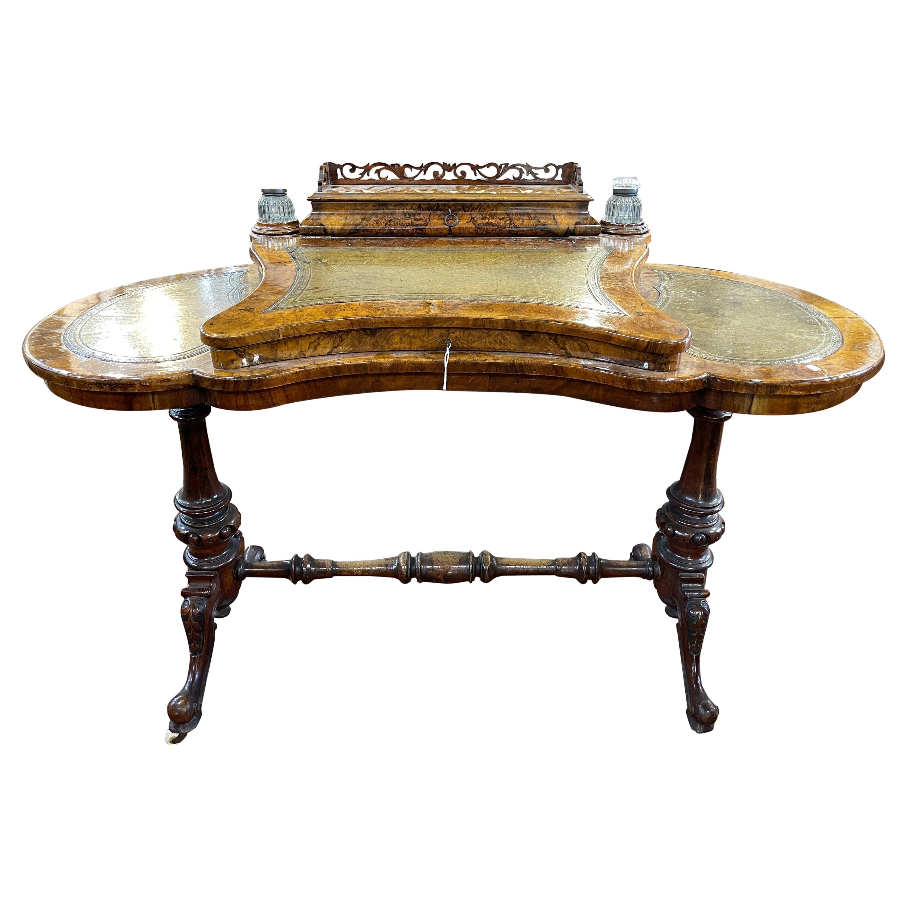 19th Century English Victorian Burr Walnut Ladies Desk Writing Table, 1850
