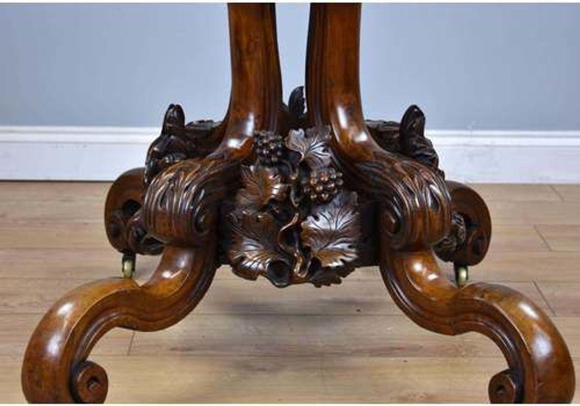 19th Century, English Victorian Burr Walnut Loo Table For Sale 4