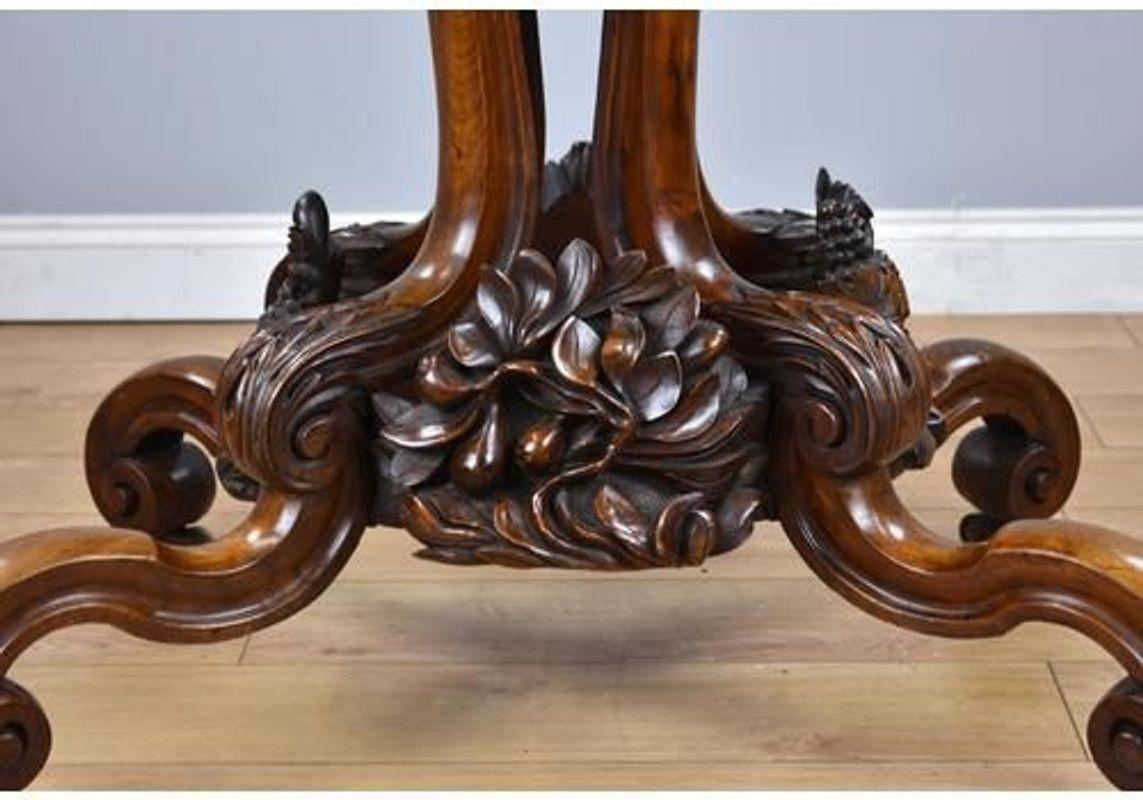 19th Century, English Victorian Burr Walnut Loo Table For Sale 5