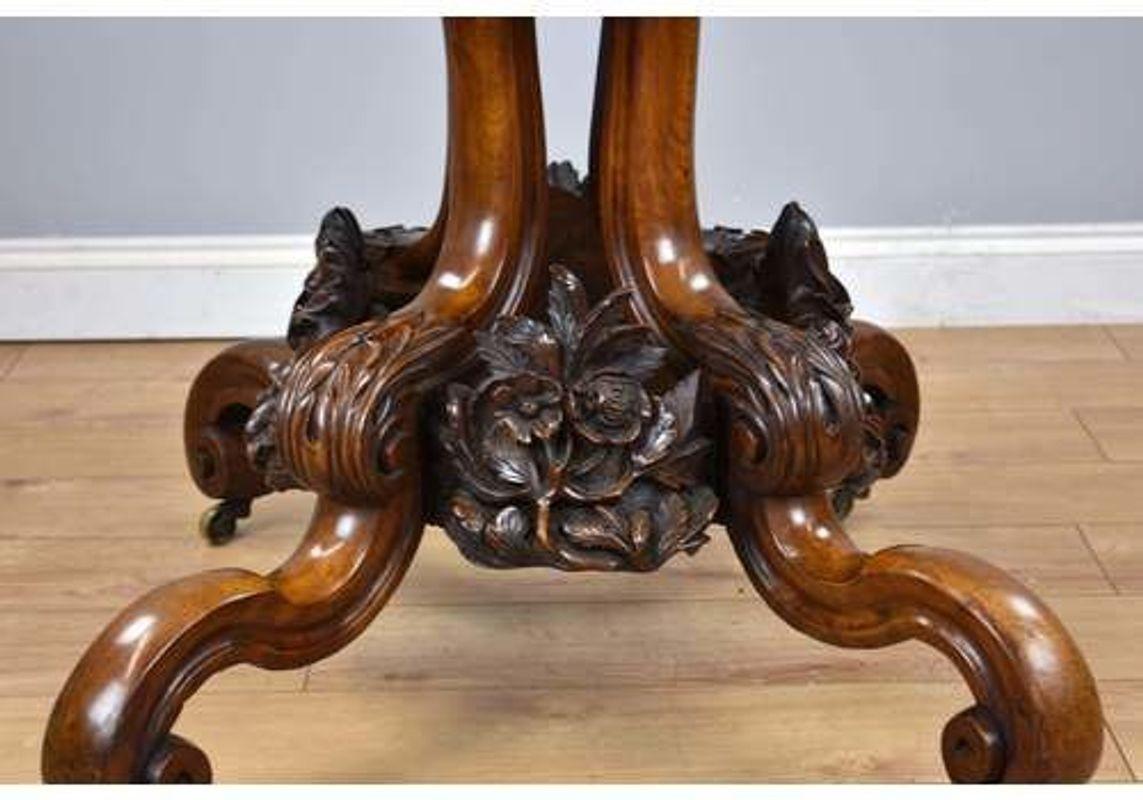 19th Century, English Victorian Burr Walnut Loo Table For Sale 8