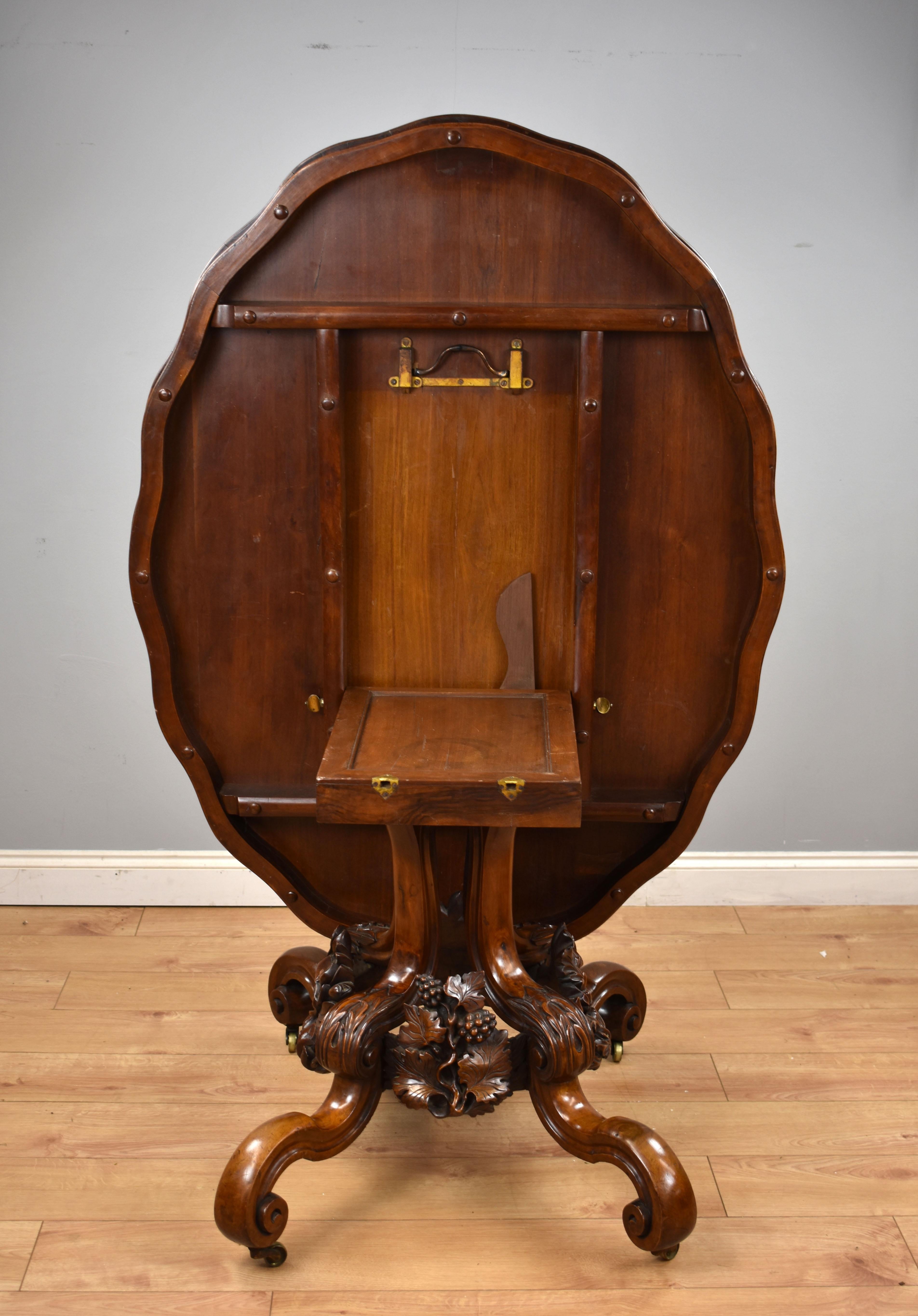 Hand-Carved 19th Century English Victorian Burr Walnut Loo Table