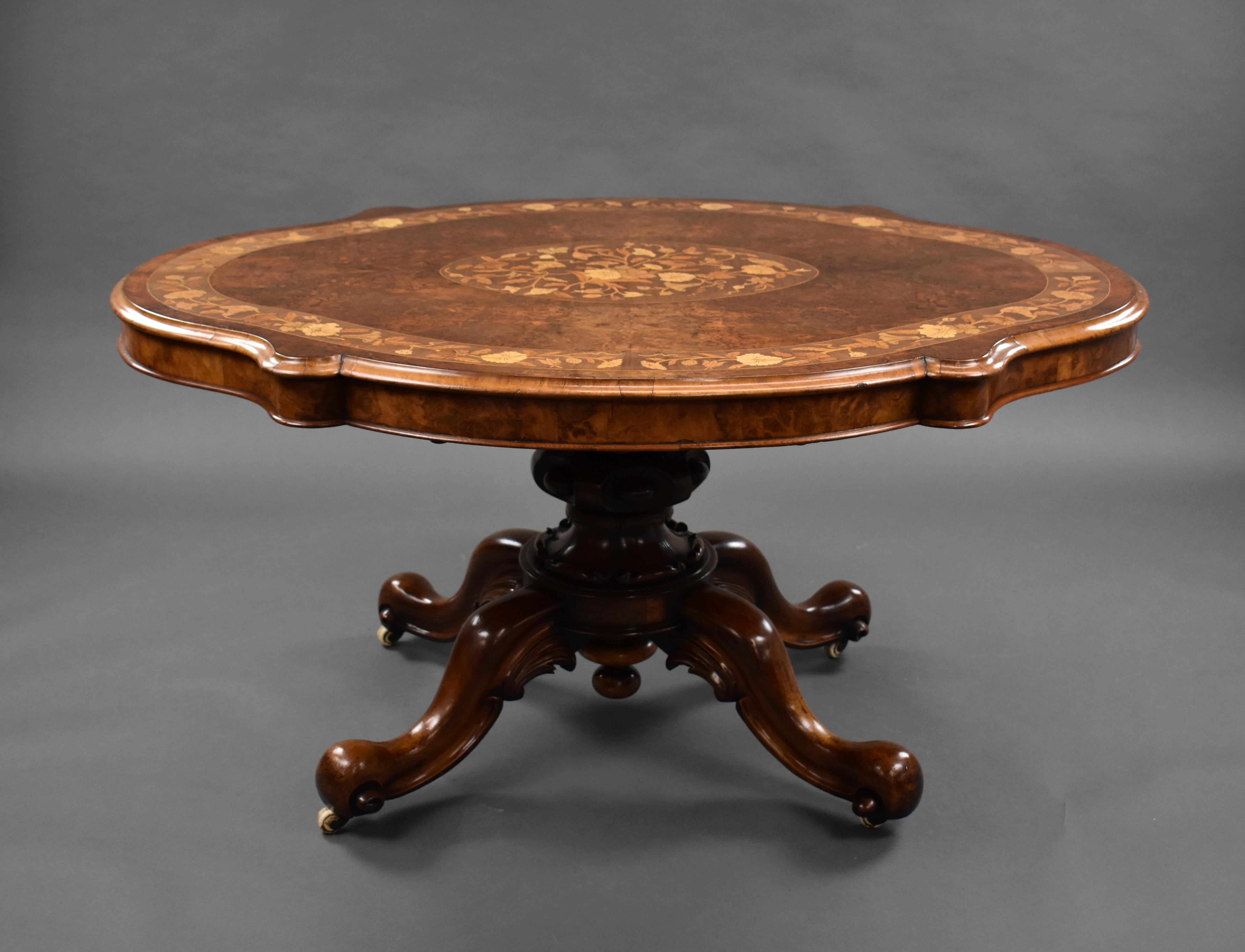 19th Century English Victorian Burr Walnut Marquetry Breakfast Table In Good Condition In Chelmsford, Essex