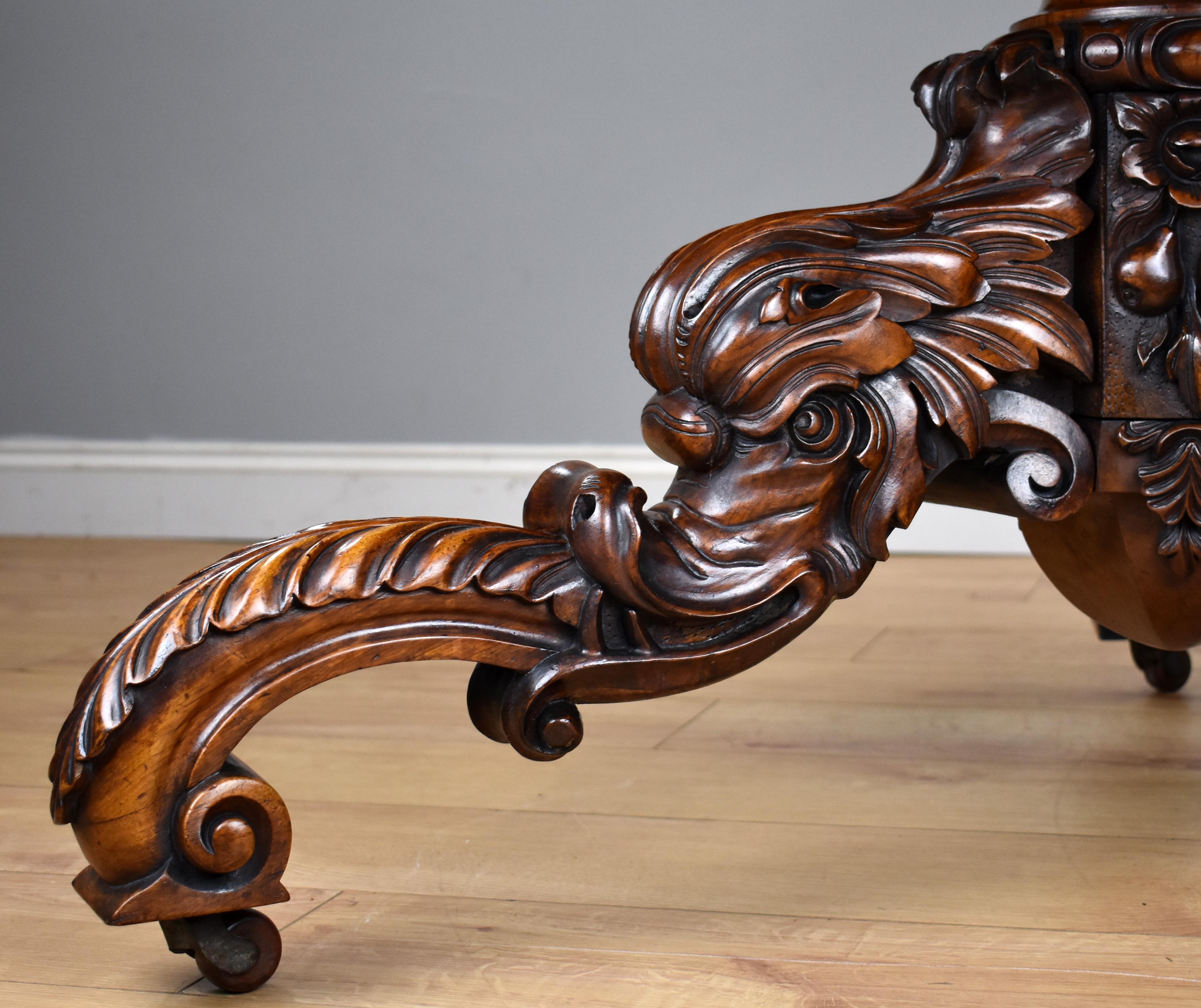Table à déjeuner circulaire en ronce de noyer et marqueterie, 19e siècle, Angleterre en vente 8