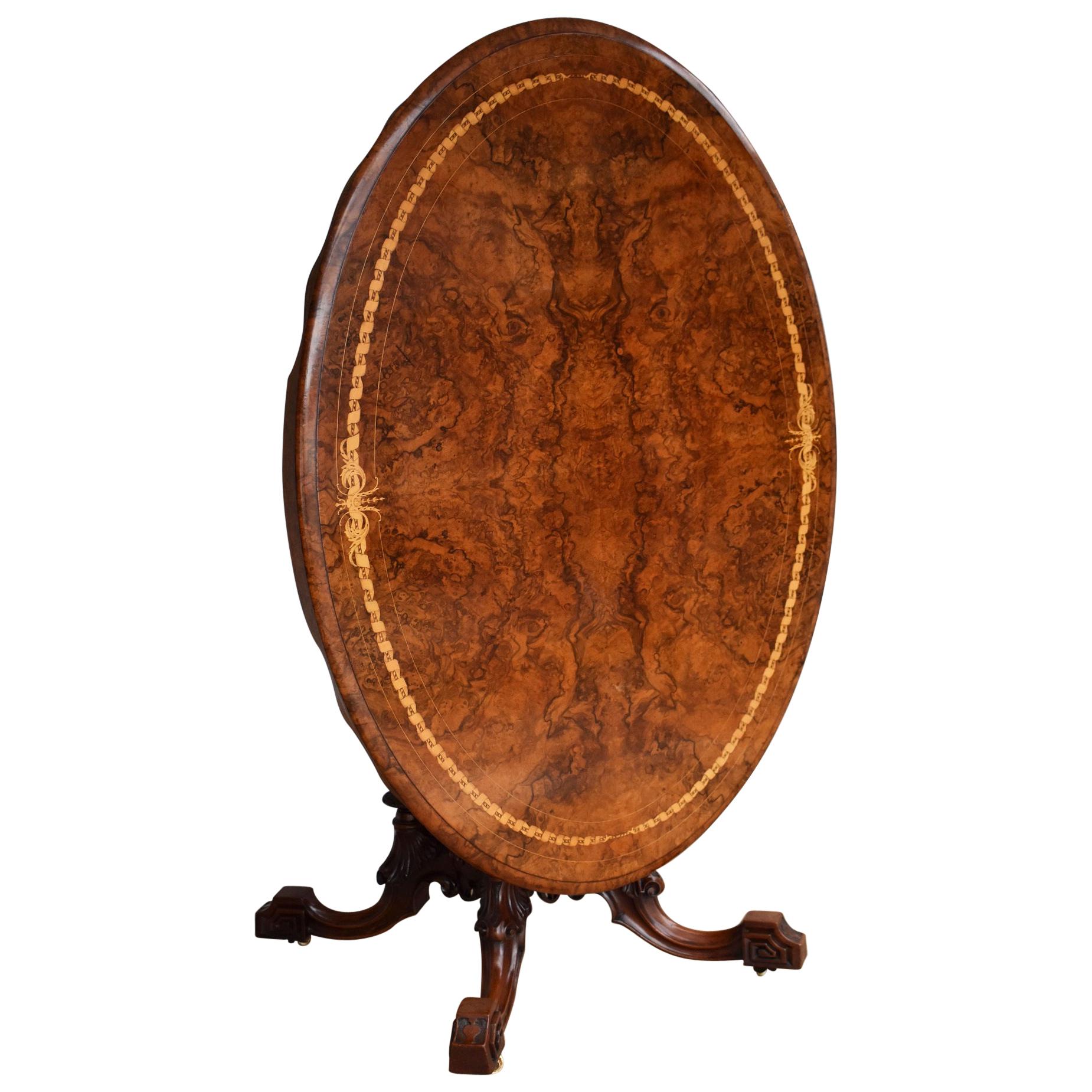 19th Century English Victorian Burr Walnut Oval Dining Table