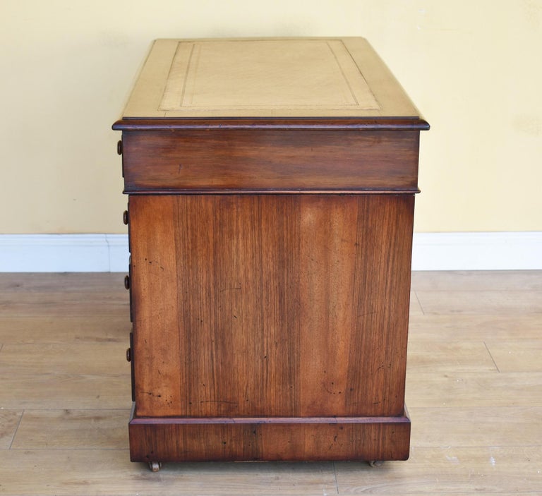 19th Century English Victorian Burr Walnut Pedestal Desk For Sale 6