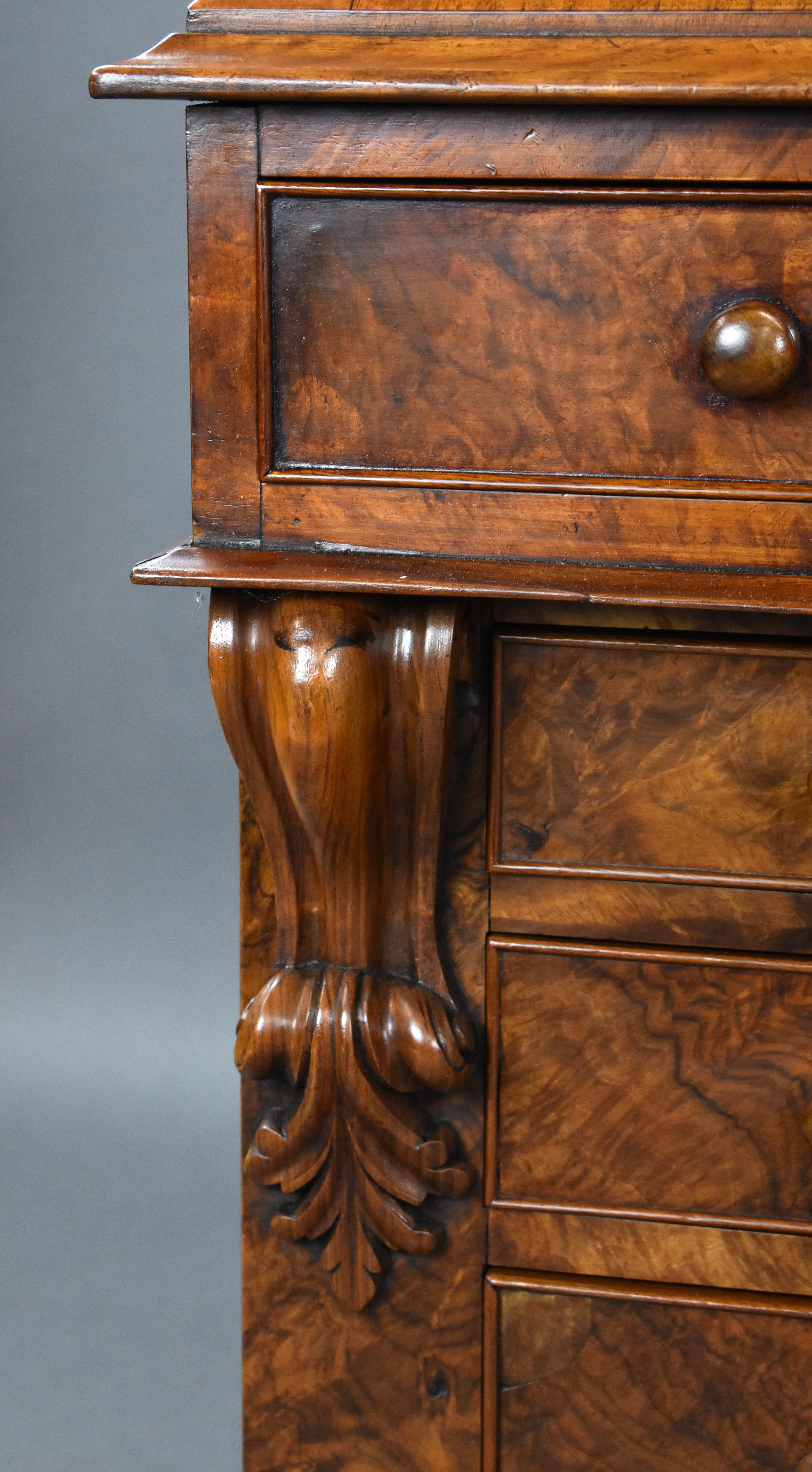19th Century English Victorian Burr Walnut Pedestal Partners Desk 9
