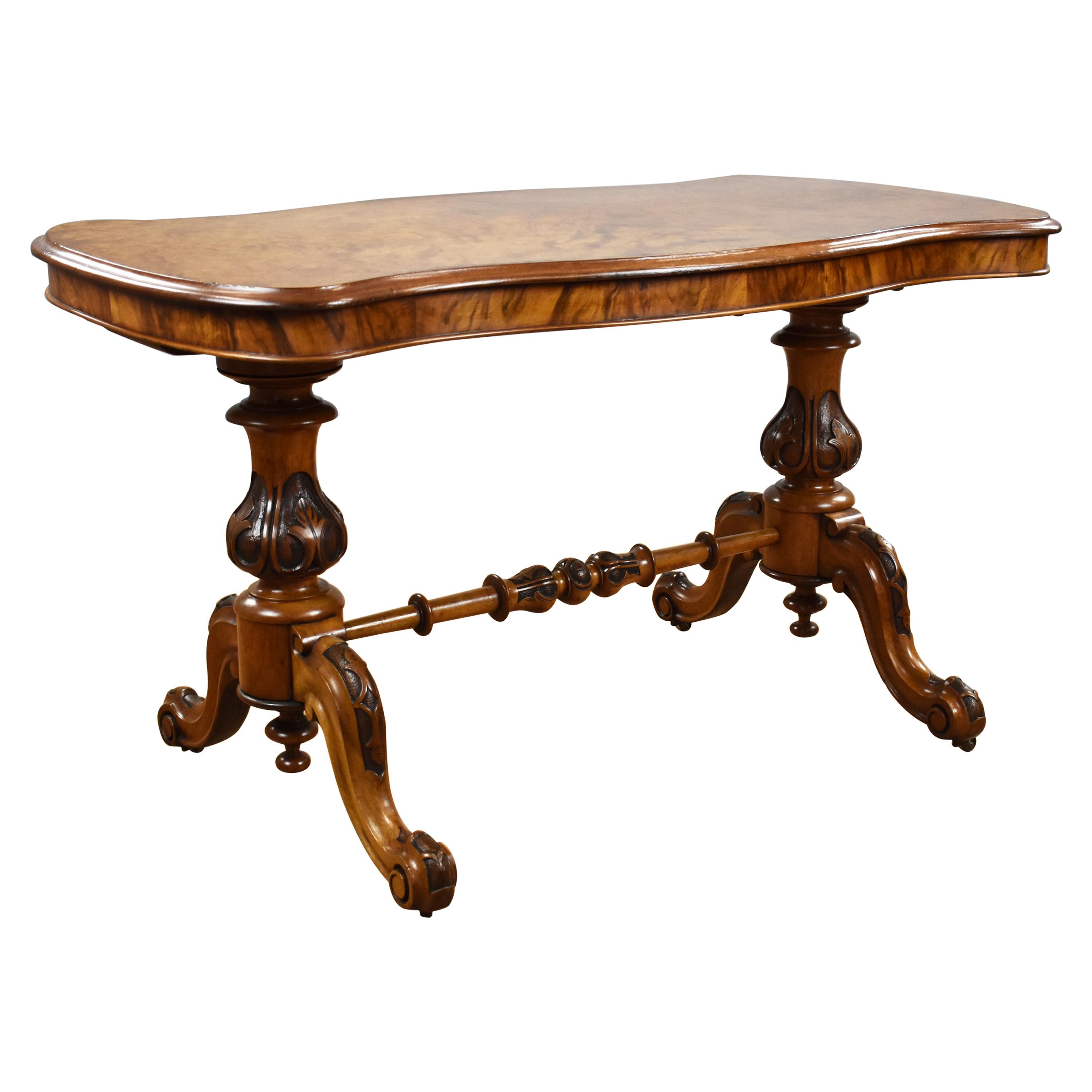 19th Century English Victorian Burr Walnut Table For Sale